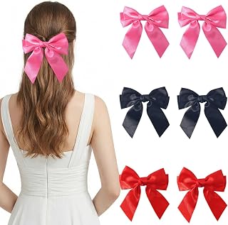6 Pieces Hair Clips Bows, Long Tail Bow Hair Clips, Hair Bowknot, Hair Bow Ladies, Hair Bow Satin Bow Clip, Hair Jewelry for Women Daily Party Wedding Prom