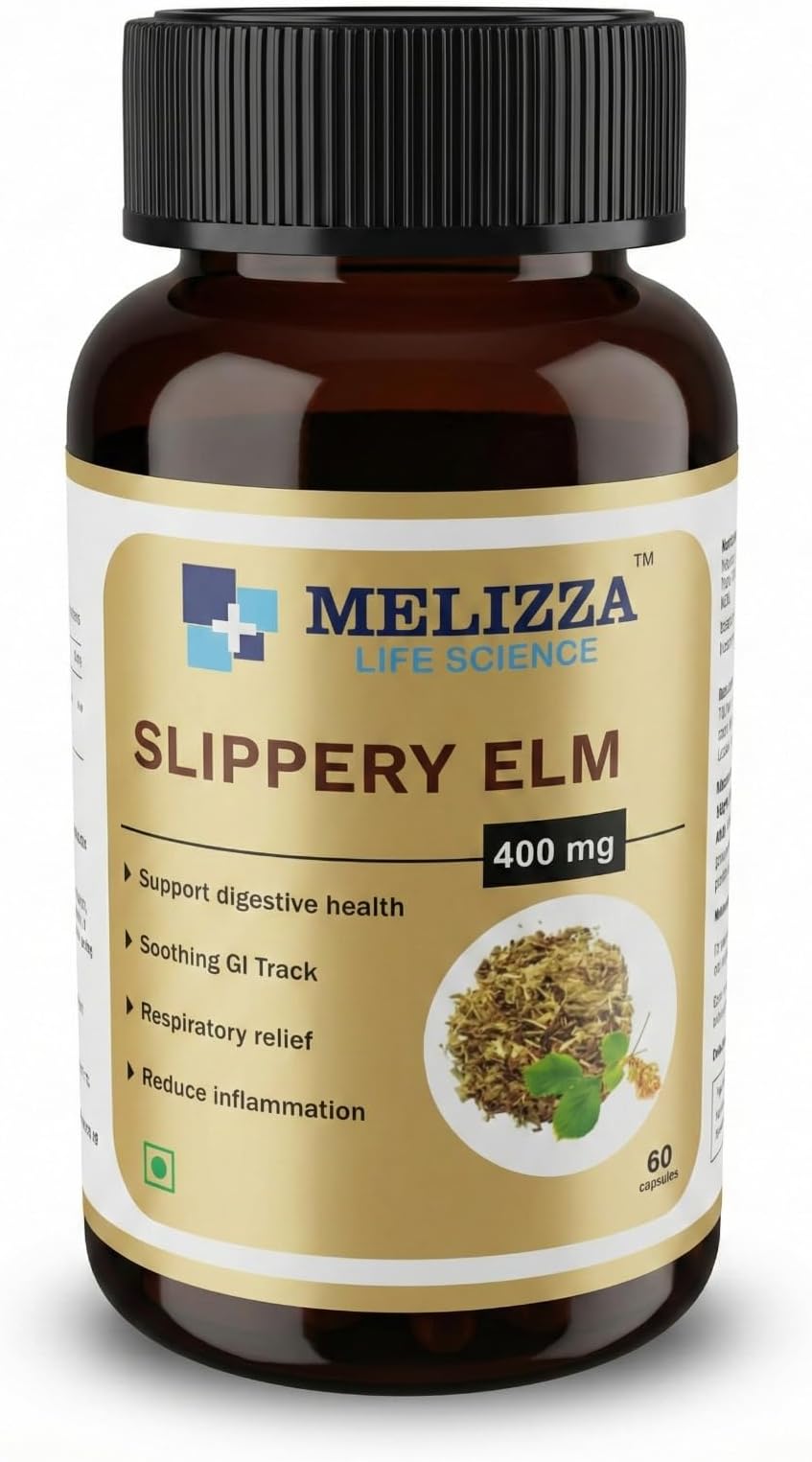 Slippery Elm 400mg Capsules 60 Count | Vegetarian Plant-Based Capsules | Daily Digestive Support & Wellness Supplement