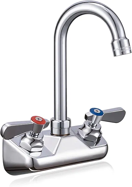 Sepaitek Leak-Free Kitchen Faucet Wall Mount 4" Center, Commercial Sink Faucet for Restaurant Triple 3 Compartment Sink, 3-1/2 Gooseneck 2 Hole Industrial Laundry Bar Hand Sink Faucet, Brass