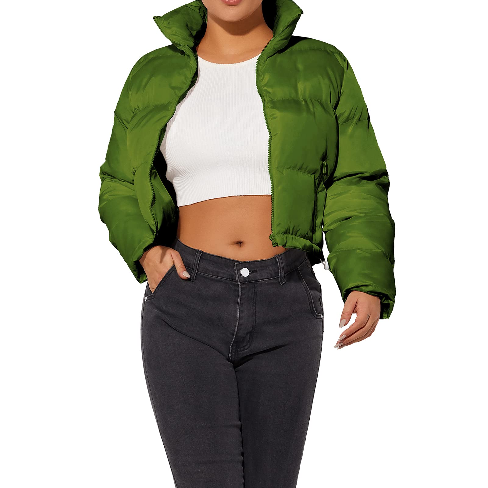 Hujoin Women's Crop Short Jacket Cropped Puffer Fashion Jackets for Women Warm Winter Lightweight Coat