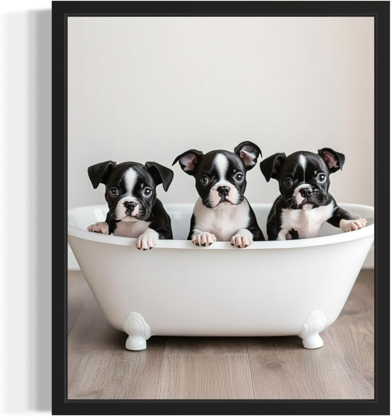 Boston Terrier in Bathtub Wall Art Print Poster, Dog Lover Puppy Nursery Bathroom Decor Posters Prints for Kids Bathroom Restroom Gallery 156 (Boston Terrier, 16 x 20 inches, Black Frame)