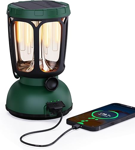 Mesqool Linterna de camping recargable de 6000 mAh, 650 lm LED linternas para cortes de energía emergencia huracán, linterna solar de manivela