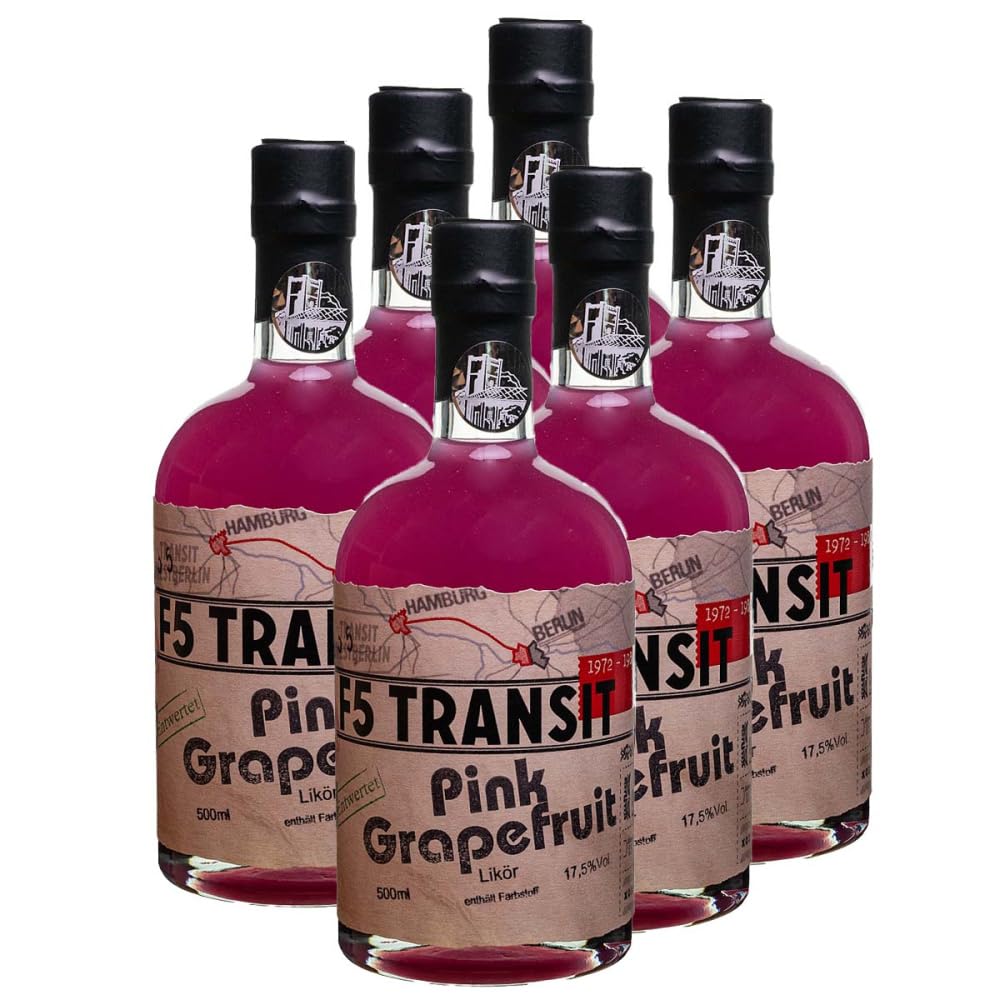 Pink Grapefruit Likör 6x0.5l (17,5% Vol) No. 5535 - RATION | Herber pinker Grapefruitlikör | 6 Flaschen a 500ml | Schwechower Brennerei (1229)