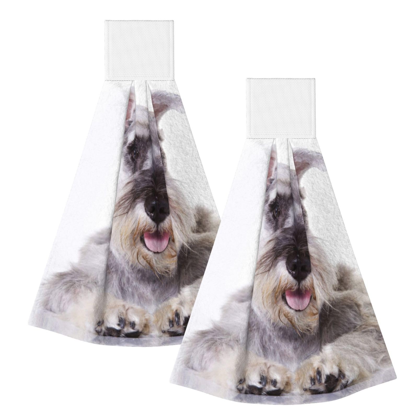 DOPKLNA Schnauzer Dog Cute, 2 Pcs Hanging Coral Fiber Hand Towels for Bathroom, Absorbent Kitchen Towels