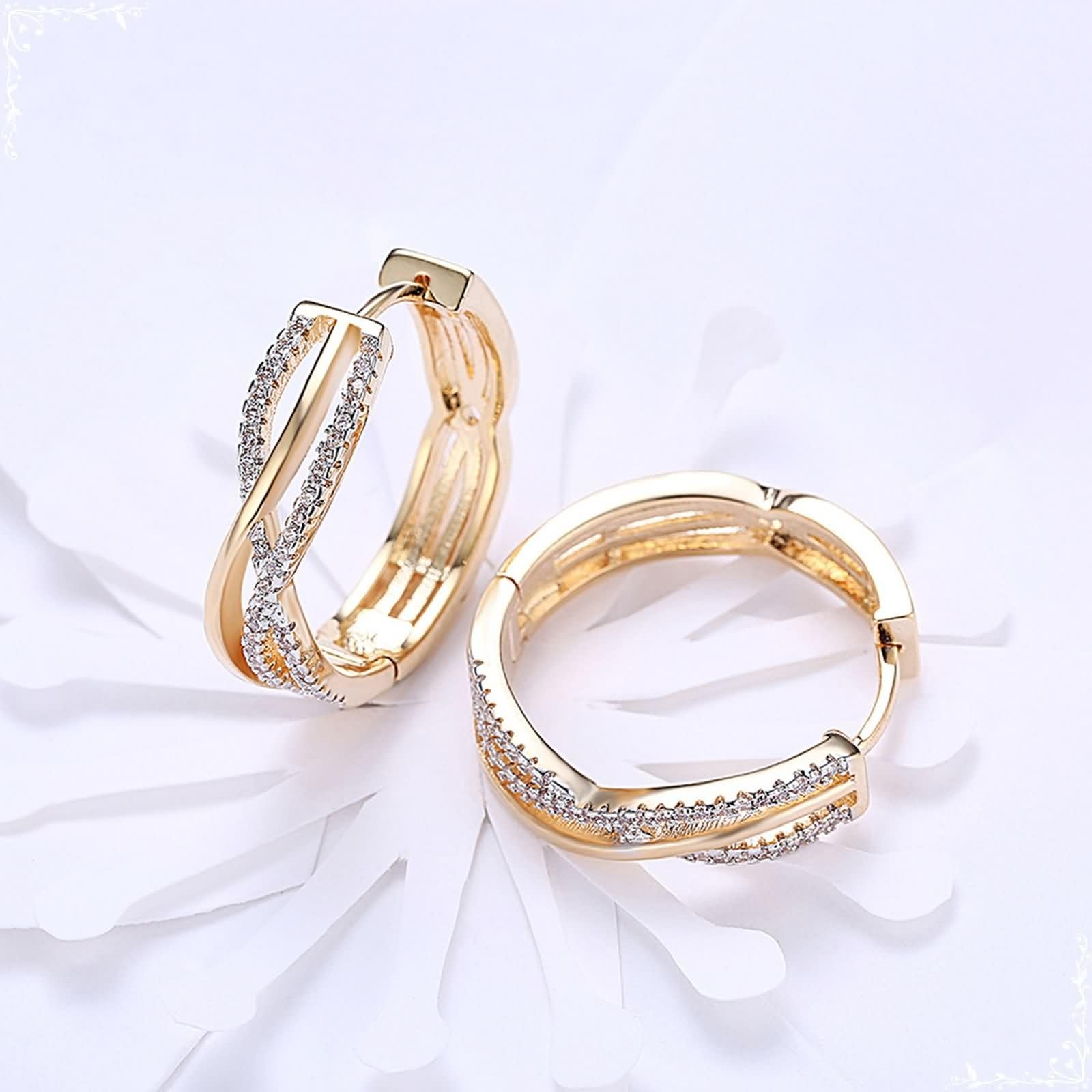 9K / 14K / 18 K Gelbgold Ohrringe Damen, Unendlich mit Diamant, Ohrringe Gold für Hochzeit Frauen