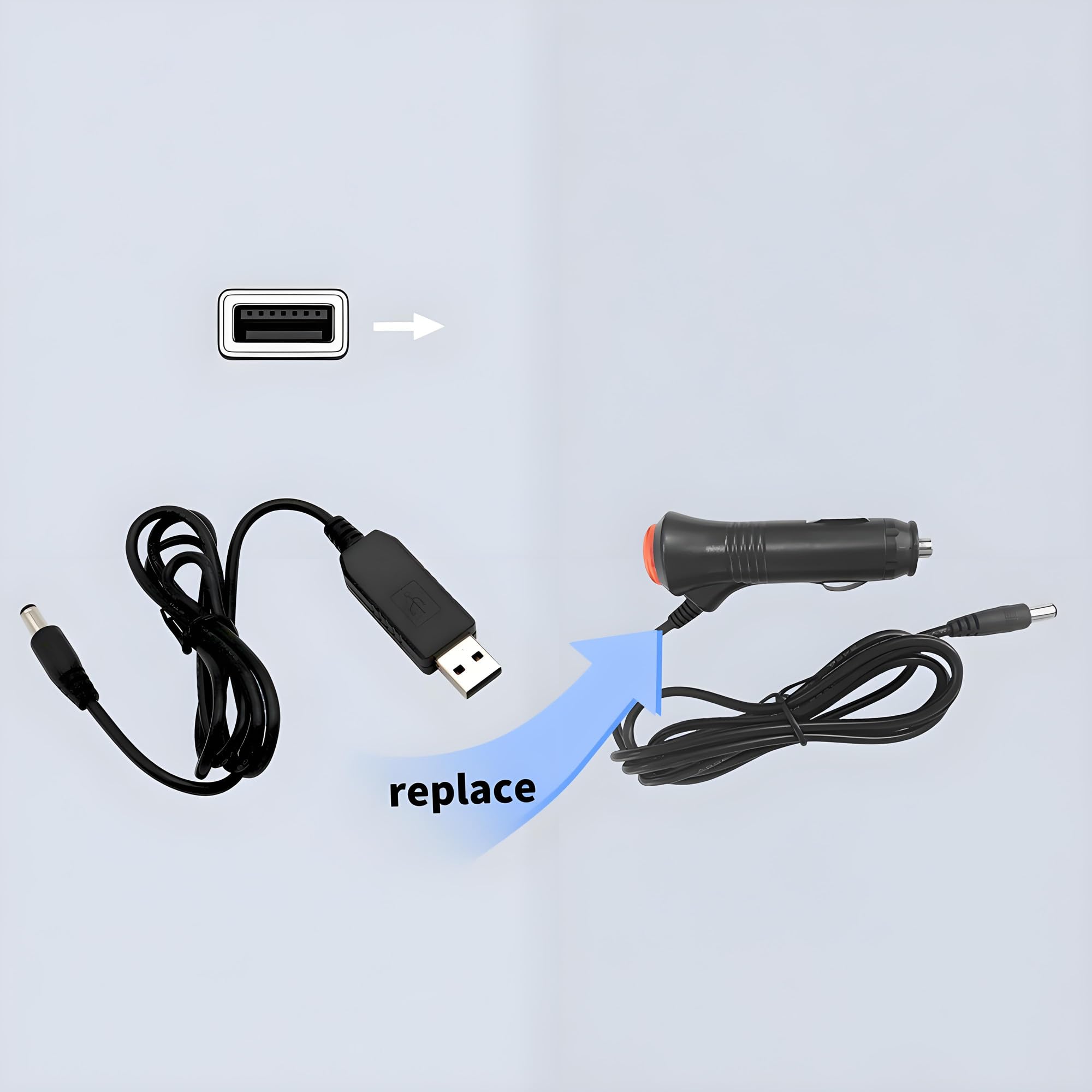 USB-Powered Baby Car Camera Adapter - 5V to 12V Power Cord. Tailored for Cigarette Lighter Ports, Guarantees Seamless, Reliable Power for Your Baby car Camera System. Safe, and Easy to use C10