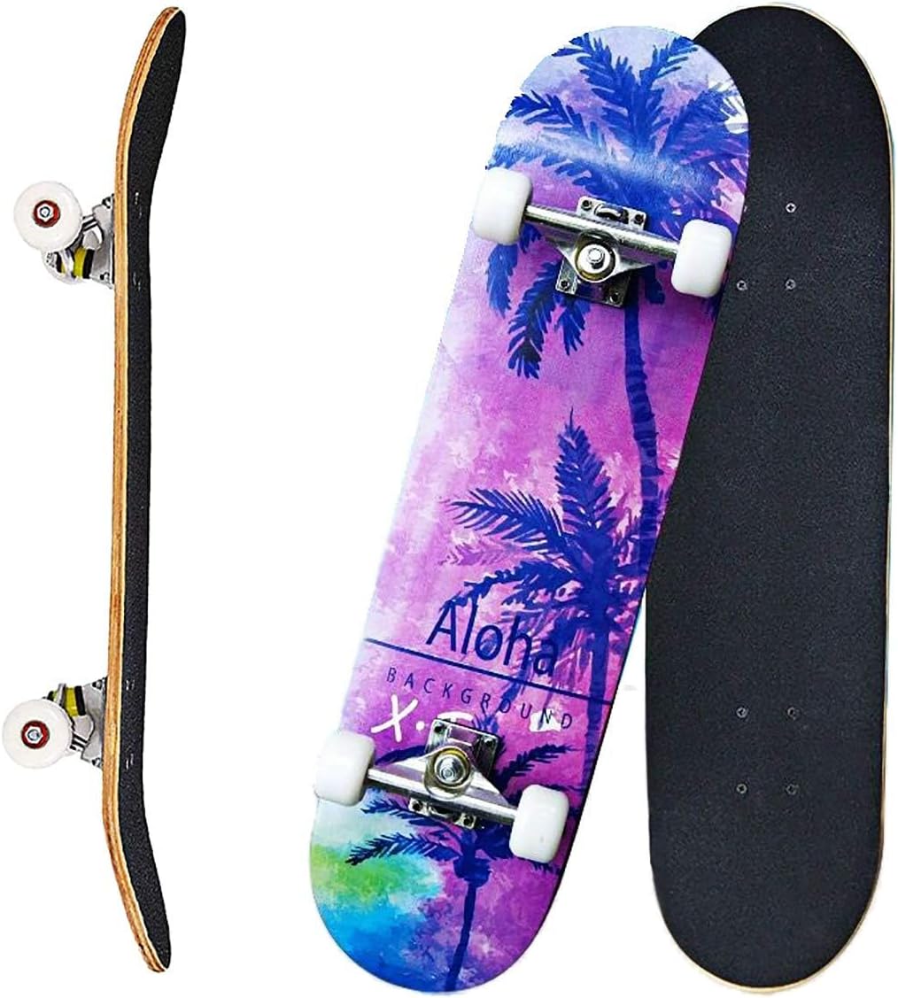 Skateboards for Beginners Kids Boys Girls and Adults 31"x8" Pro Complete Skateboard 8 Layers Maple Wood, Double Kick Concave, Fascinating Cool, Solid&Durable