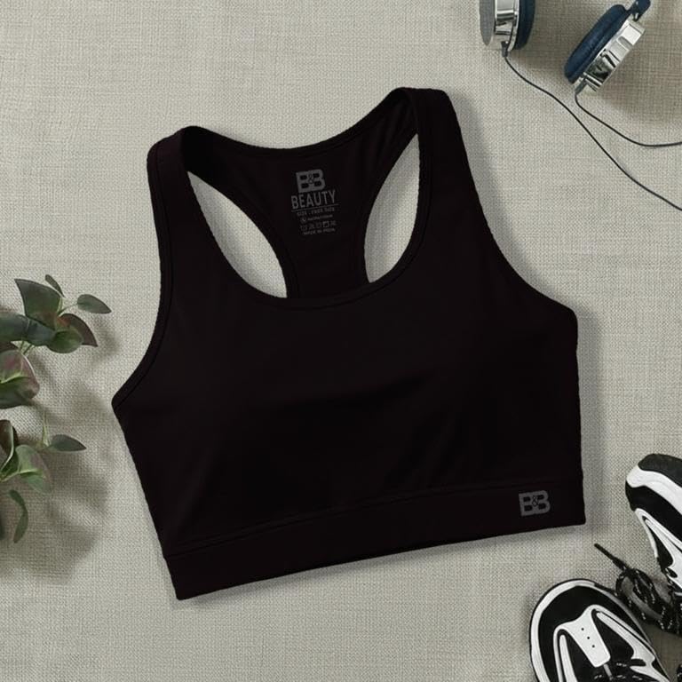 Image of BOLD & BEAUTY Women Cotton Blend Sports Bra with U-Neck, Racerback Style and Regular Straps for Workout, Yoga & Training (Pack of 3)
