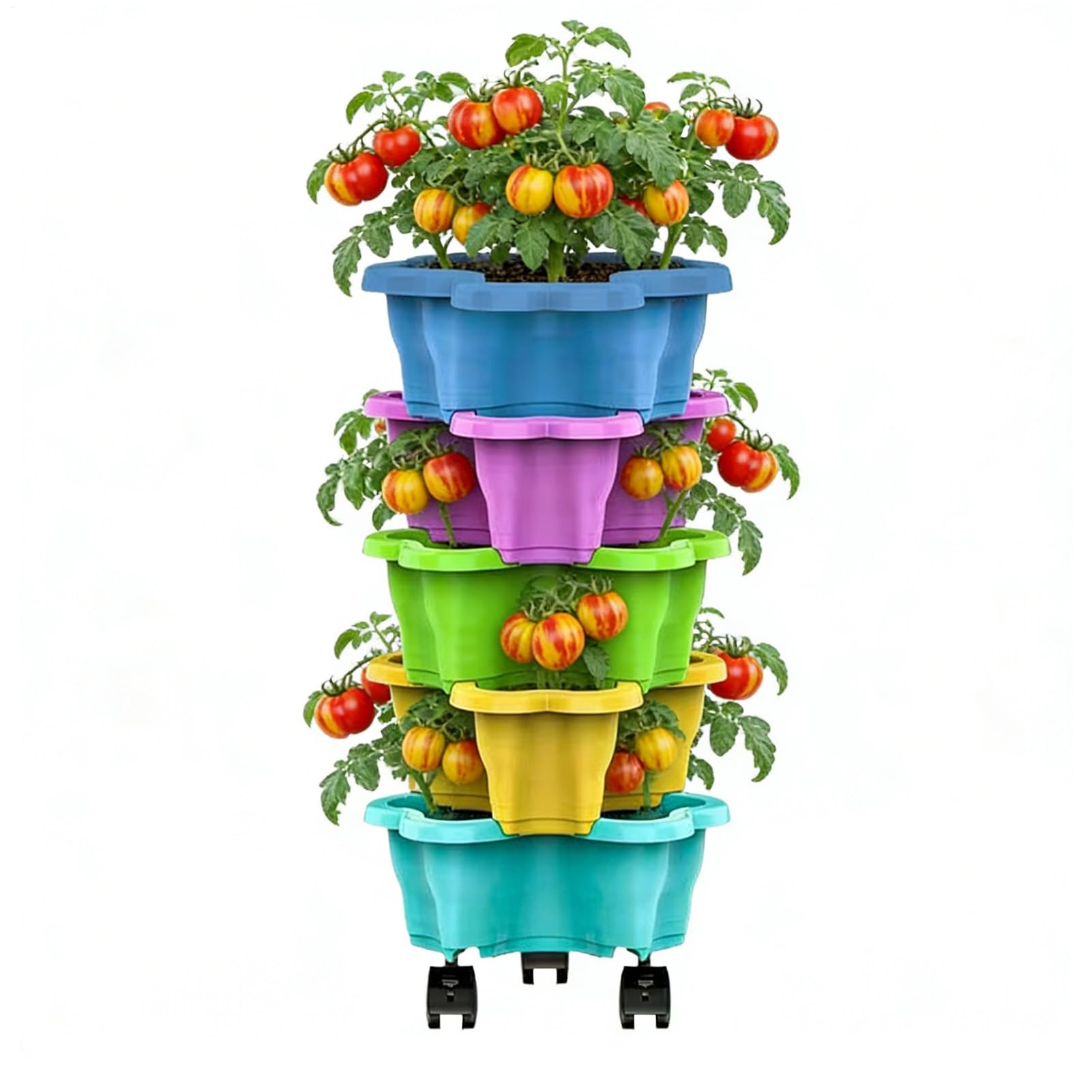 5-Tier Stackable Strawberry Planter - Space Saving Weatherproof Strawberry planter Outdoor,Stackable Vertical Garden PlanterPots With Wheels For Flowers, Strawberries, Vegetable