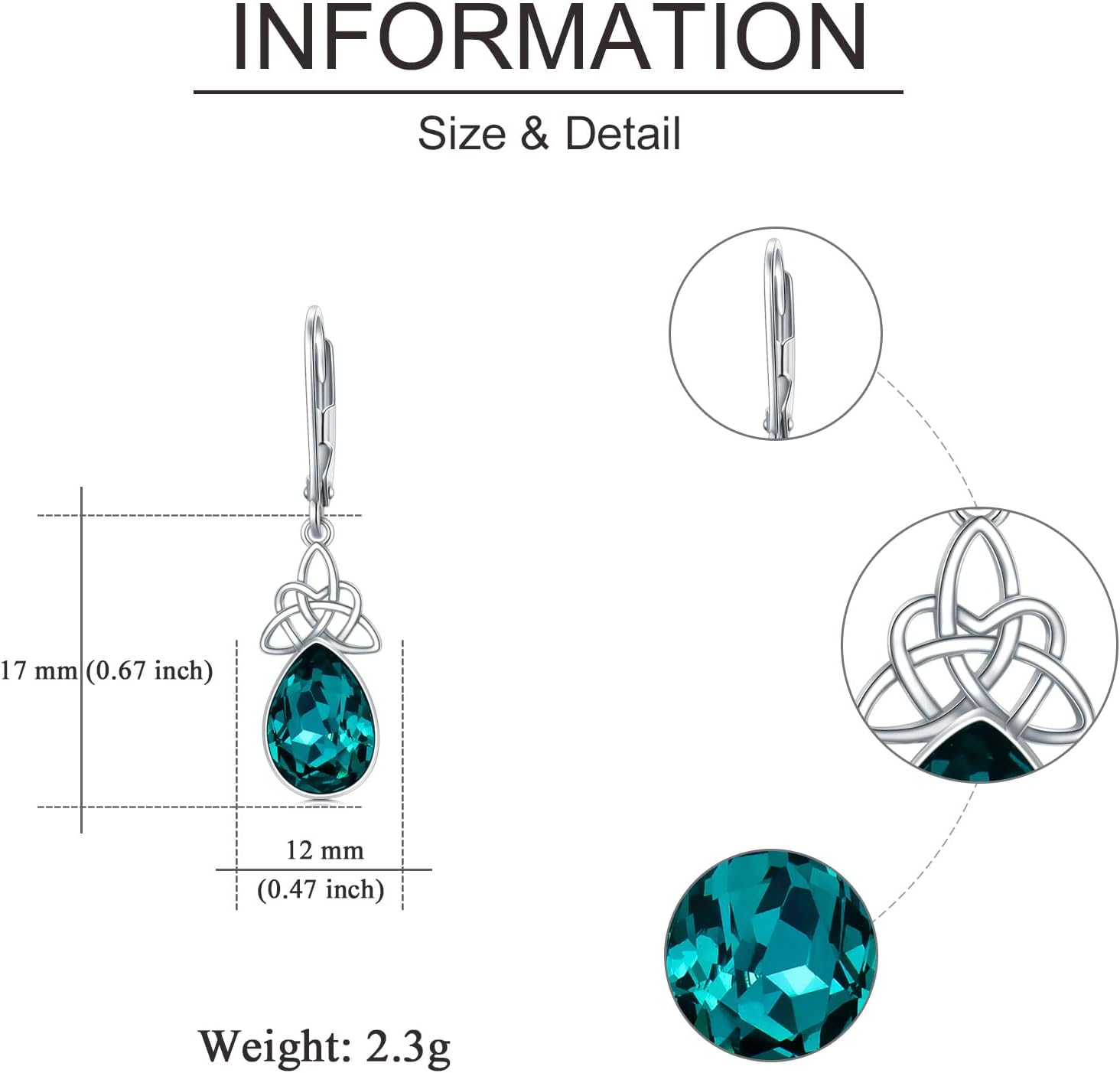 VONALA Celtic Knot Birthstone Dangle Earrings 925 Sterling Silver Irish Crystal Leverback Earrings Christmas Jewelry Gifts for Women - Image 5