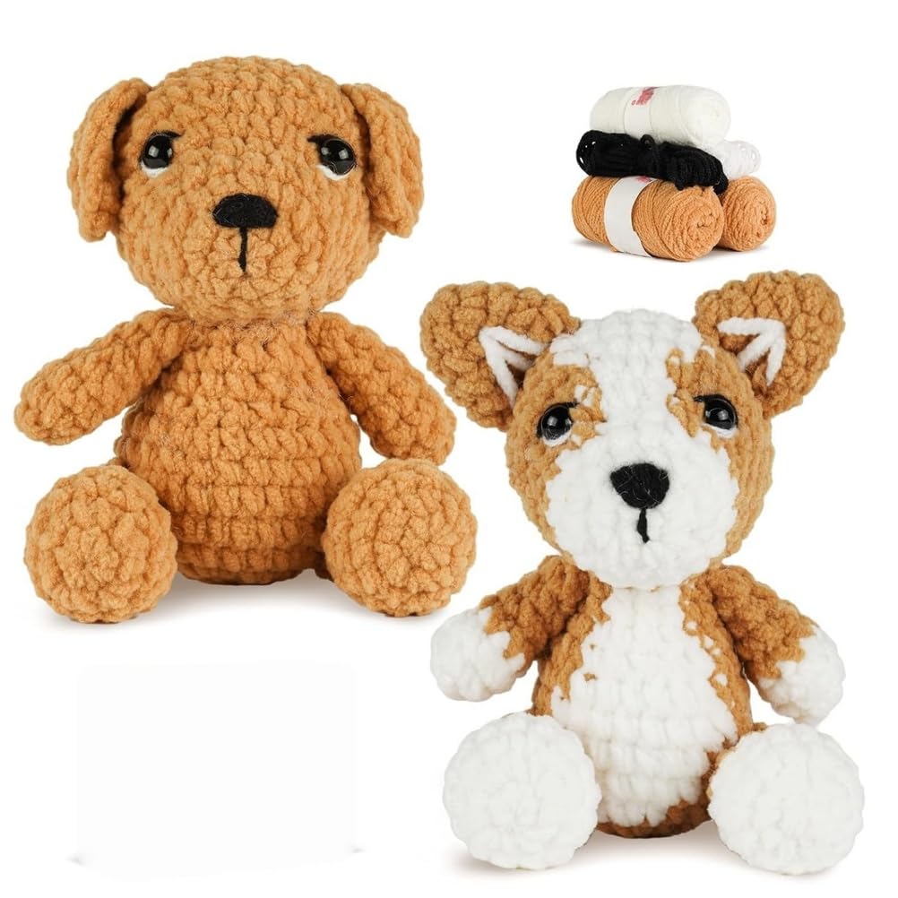 APOMNG Crochet Kit for Beginners Make 2 Crochet Animals with Video Tutorials Beginner Crocheting Kit for Adults DIY Craft Supplies