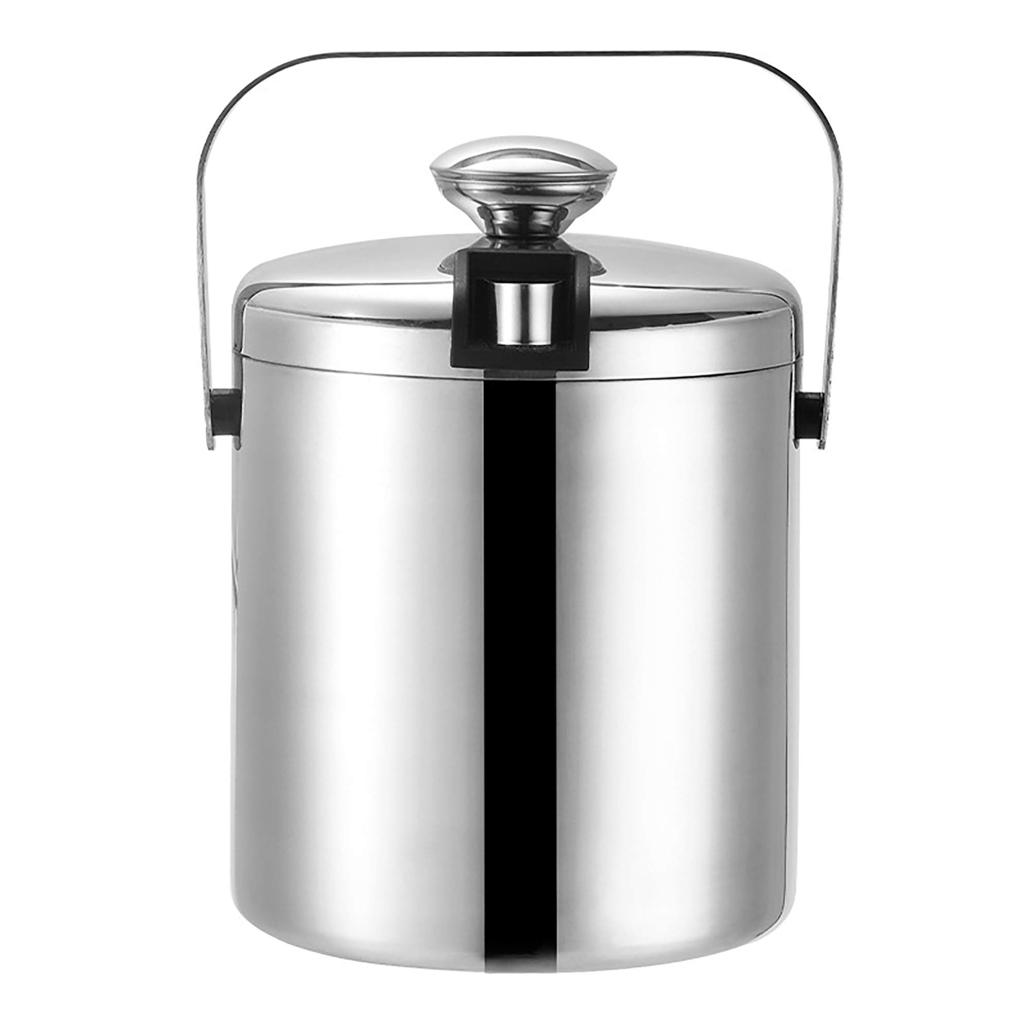 Edelstahl Eisbehälter mit Deckel inkl. Zange und Sieb Hergestellt aus lebensmittelechtem Edelstahl 304, Doppelt isolierter Eiswürfelbehälter mit Tragegriff für optimal gekühlte Eiswürfel(1.3L)