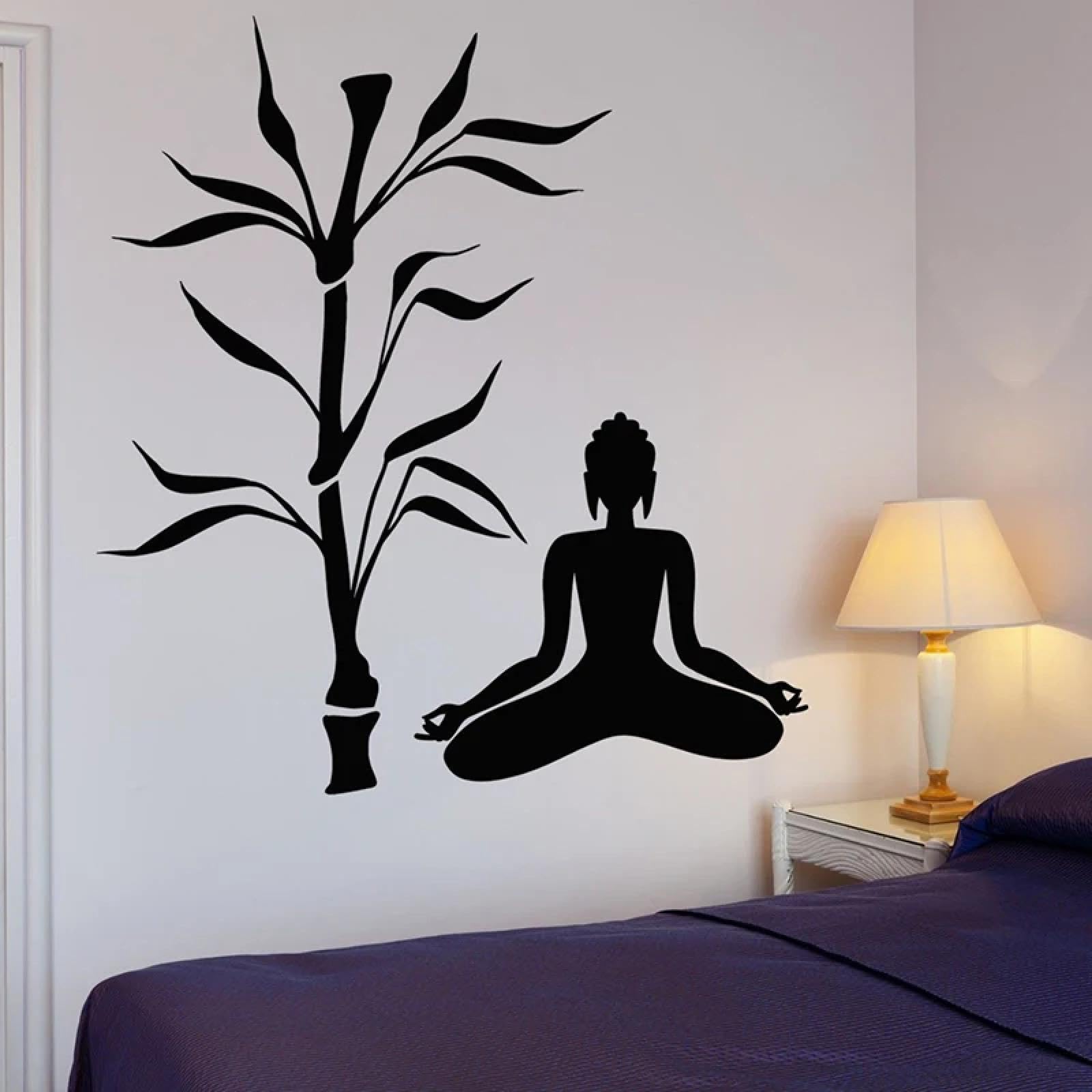 WEIMEIJIE Buddha Tree Wall Sticker, Yoga Buddhist Meditation Wall Sticker, Yoga Studio Relaxation Zen Wall Art Decal