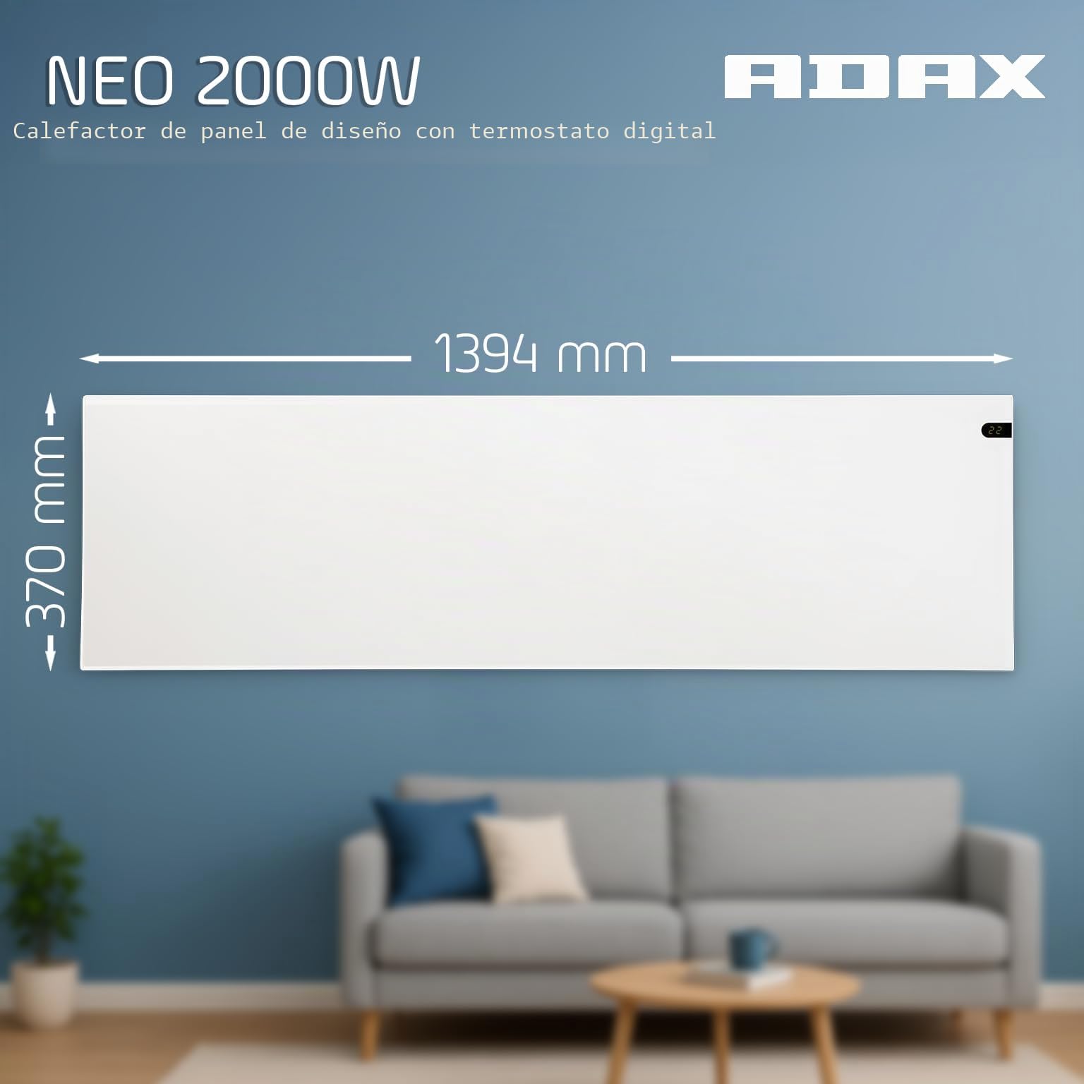 Adax Neo NP - Radiador Electrico Bajo Consumo 2000W | Calefactor Bajo Consumo | Radiador eléctrico moderno | Altura 370mm | Calefactor Electrico KDT Blanco | IP20