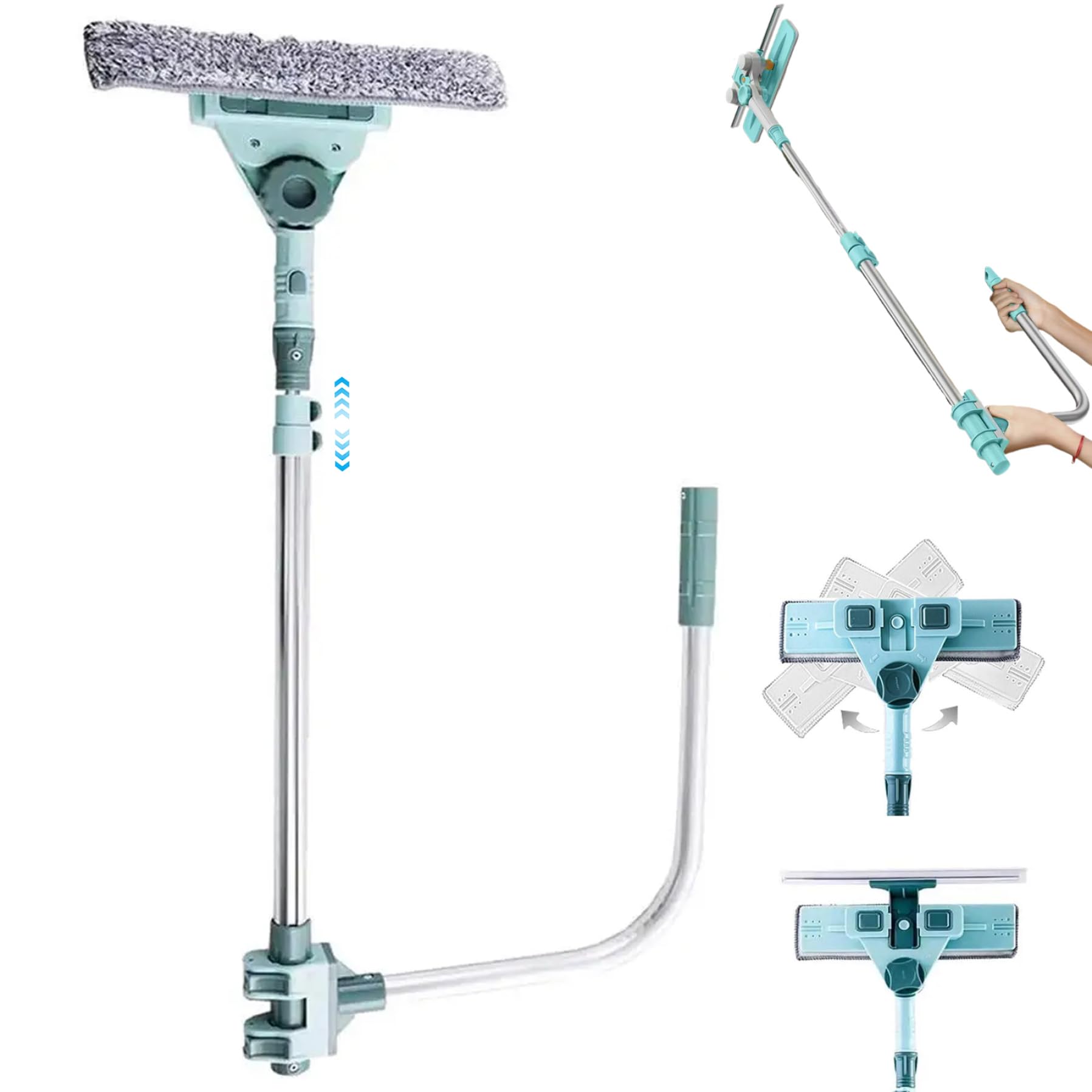Nettoyeur de vitres extérieur en Forme de U télescopique sûr Double Face nettoyant pour vitres Deux en Un pour Les miroirs Plancher Haut raclette Portes.