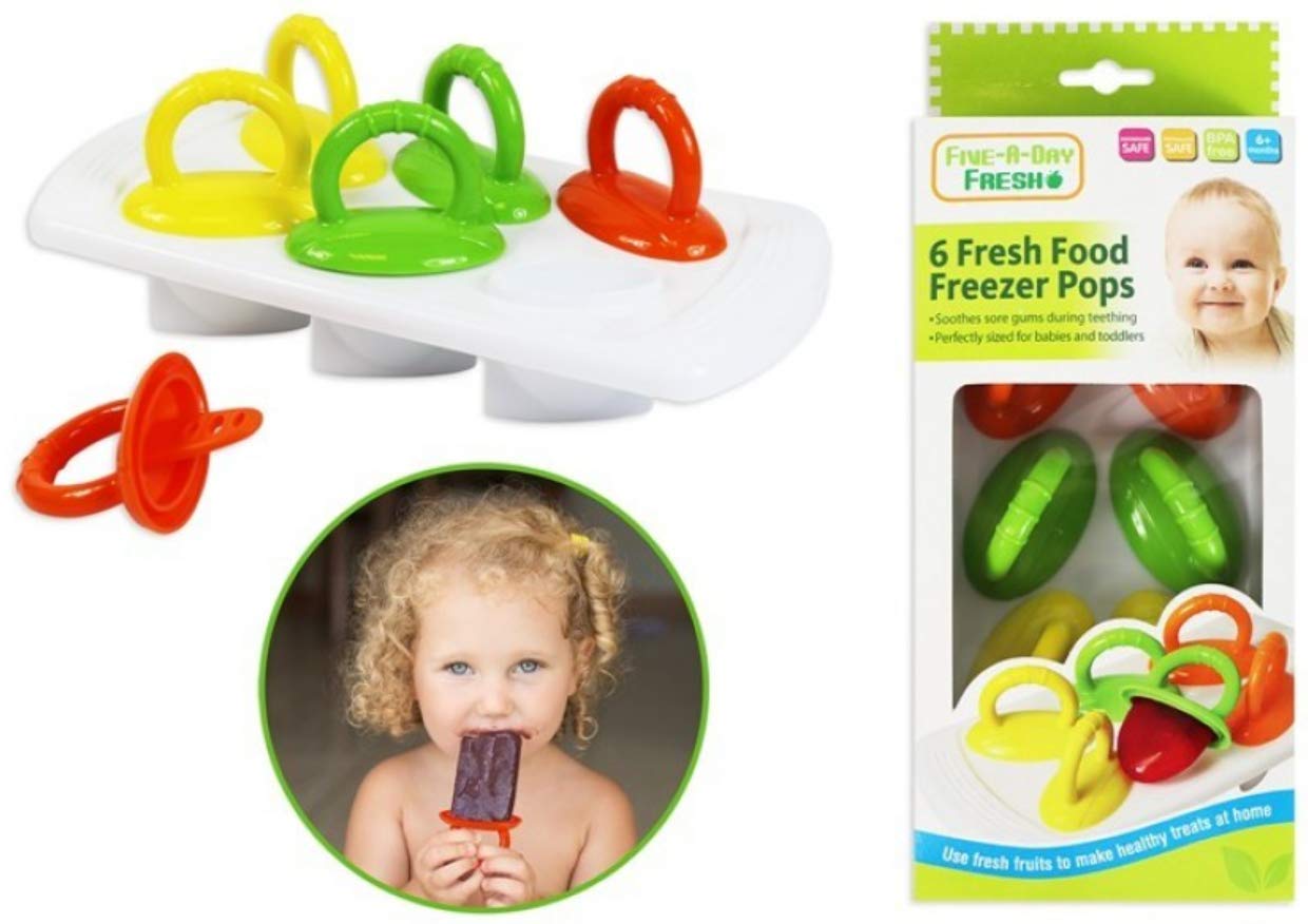 Five-A-Day 6 Fresh Food Freezer Pops with Easy Grip Handles, Drip Guard and Tray