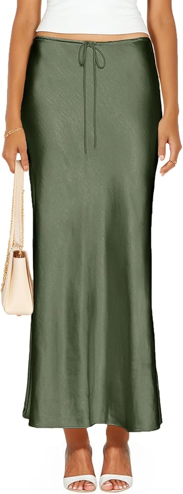 Amazon.com: VividHarbor Women's Drawstring Satin Maxi Skirt
