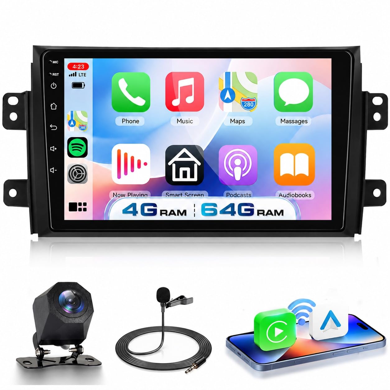 VECHTEL 4G+64G Autoradio Android 15 pour Suzuki SX4 2006-2013 Fiat Sedici 2005-2014, 9 Pouces HD Écran Tactile avec Carplay Android Auto sans Fil GPS Wi-FI USB Bluetooth 5.0 FM RDS Radio Caméra