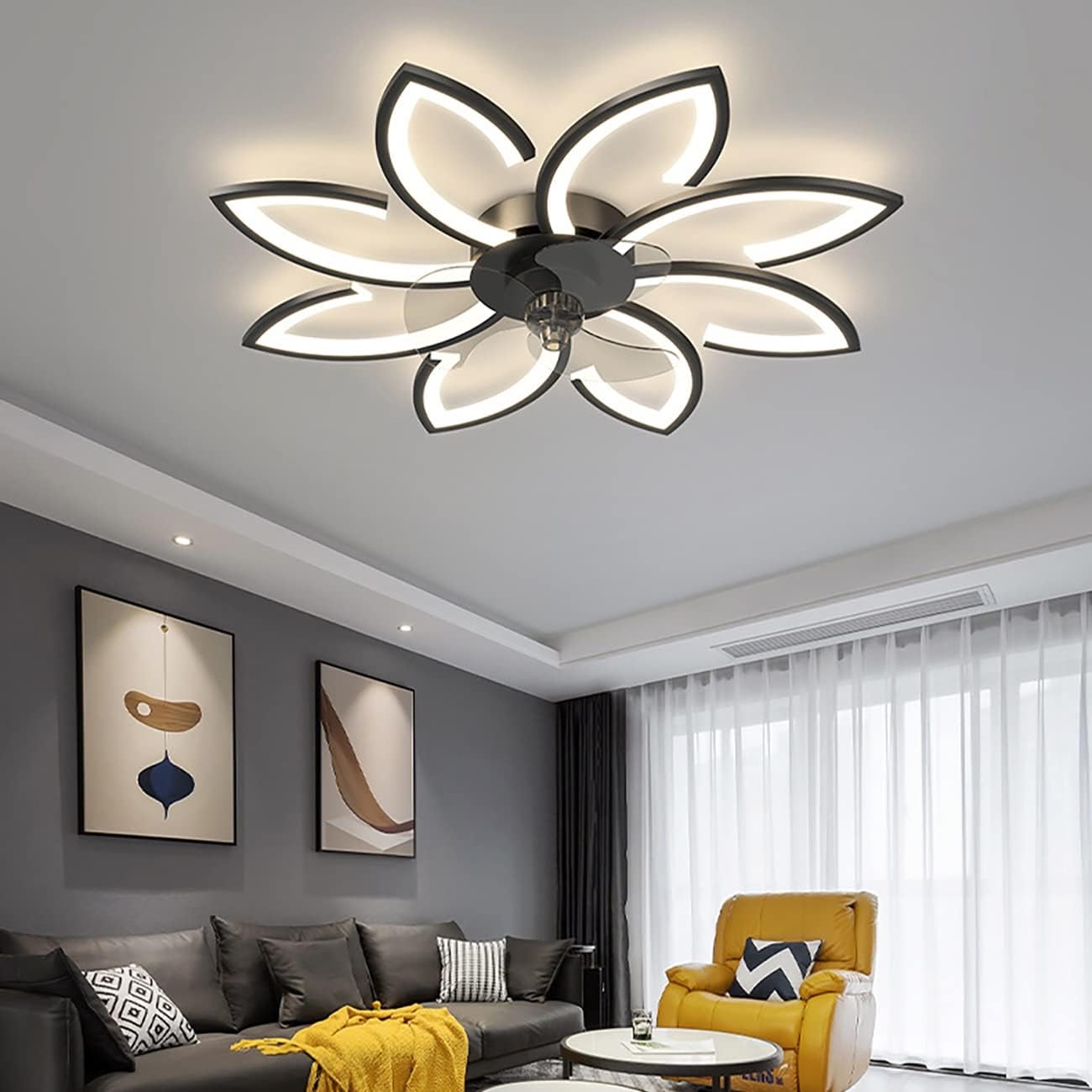 Ceilifans with Lights and Remote Dc Reversible Fan Silent Led Ceilifan Lights with Timer 6 Speed Fan Ceililight for Liviroom Bedroom Diniroom/White/E-90Cm