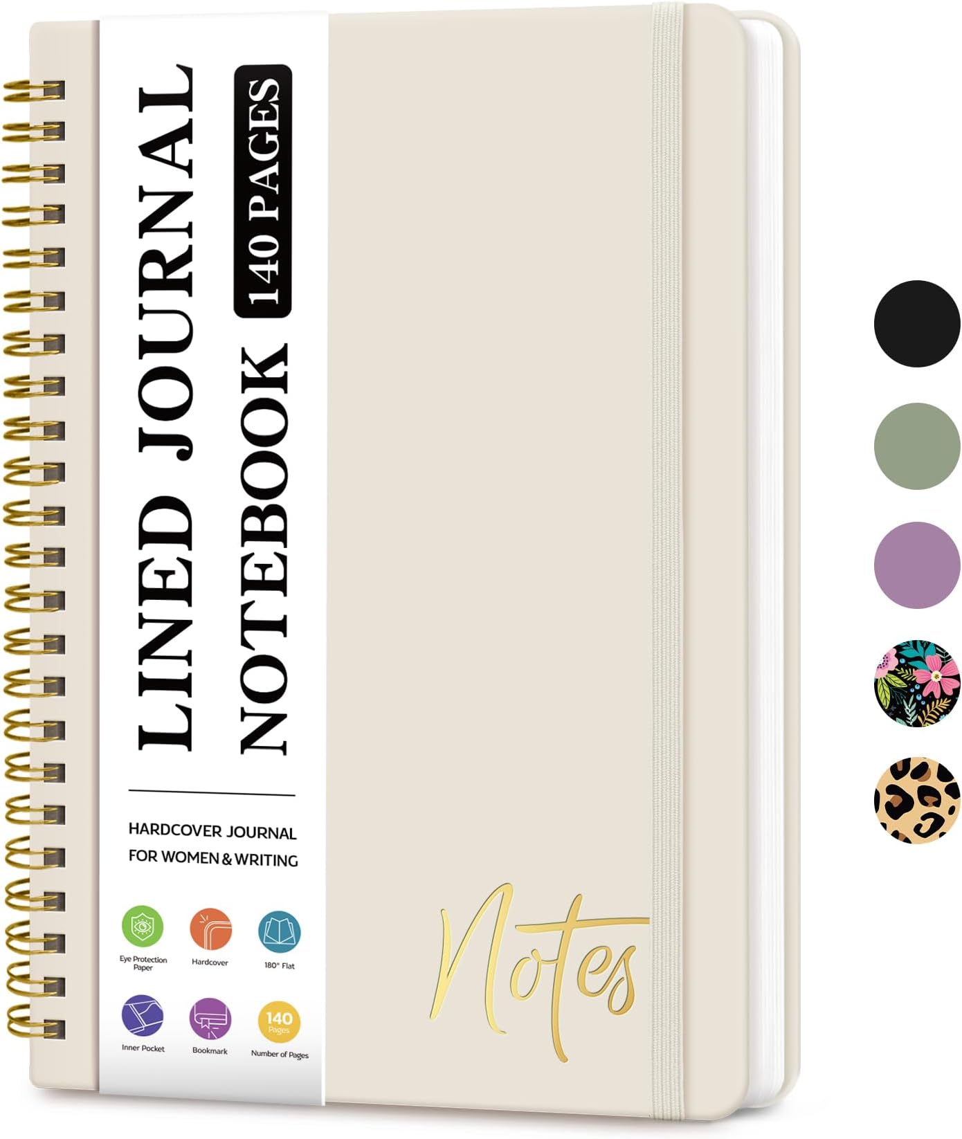 ZOTIA Lined Spiral Journal Notebook for Women, A5 College Ruled Journals for Writing, Hardcover Notebooks for Work, Note taking and Office School Supplies,140 Pages - Grey Beige
