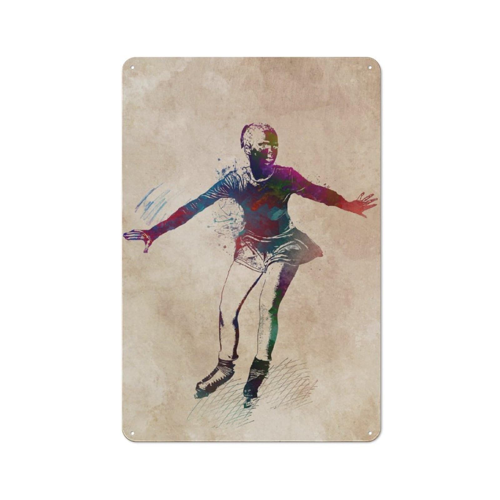 Junmoney Figure Skating Metal Plaque 30X20cm With For Workshop Wall, Retro Decor, For Garage, Workshop And Man Cave Decoration