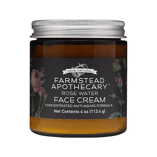 Farmstead Apothecary Crema facial de agua de rosas 100% natural antienvejecimiento 4 onzas