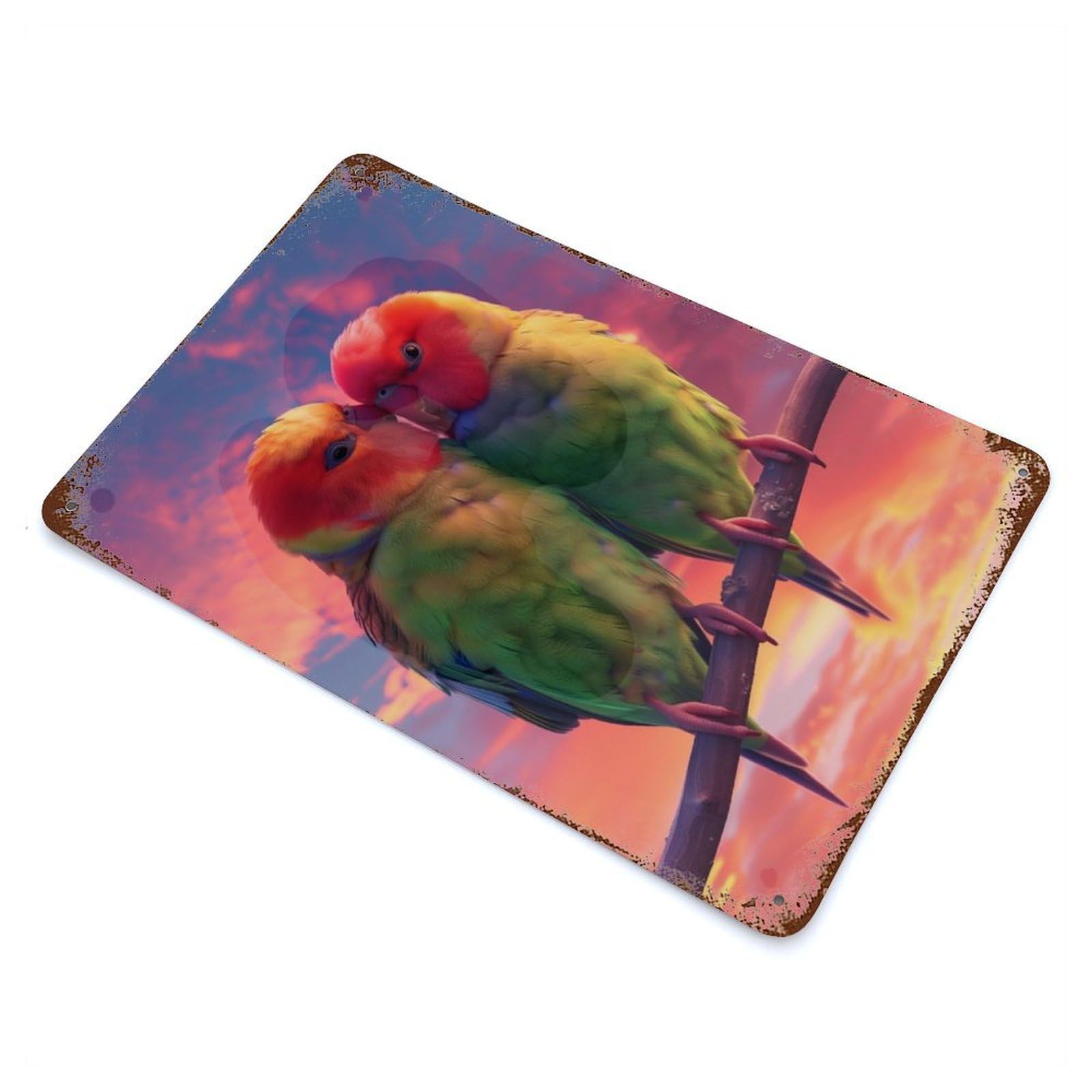 Lovebirds Sunset Embrace Rust Effect Tin Sign 11.8"x7.9", Novelty Wall Decor for Garage, Pub Or Kitchen