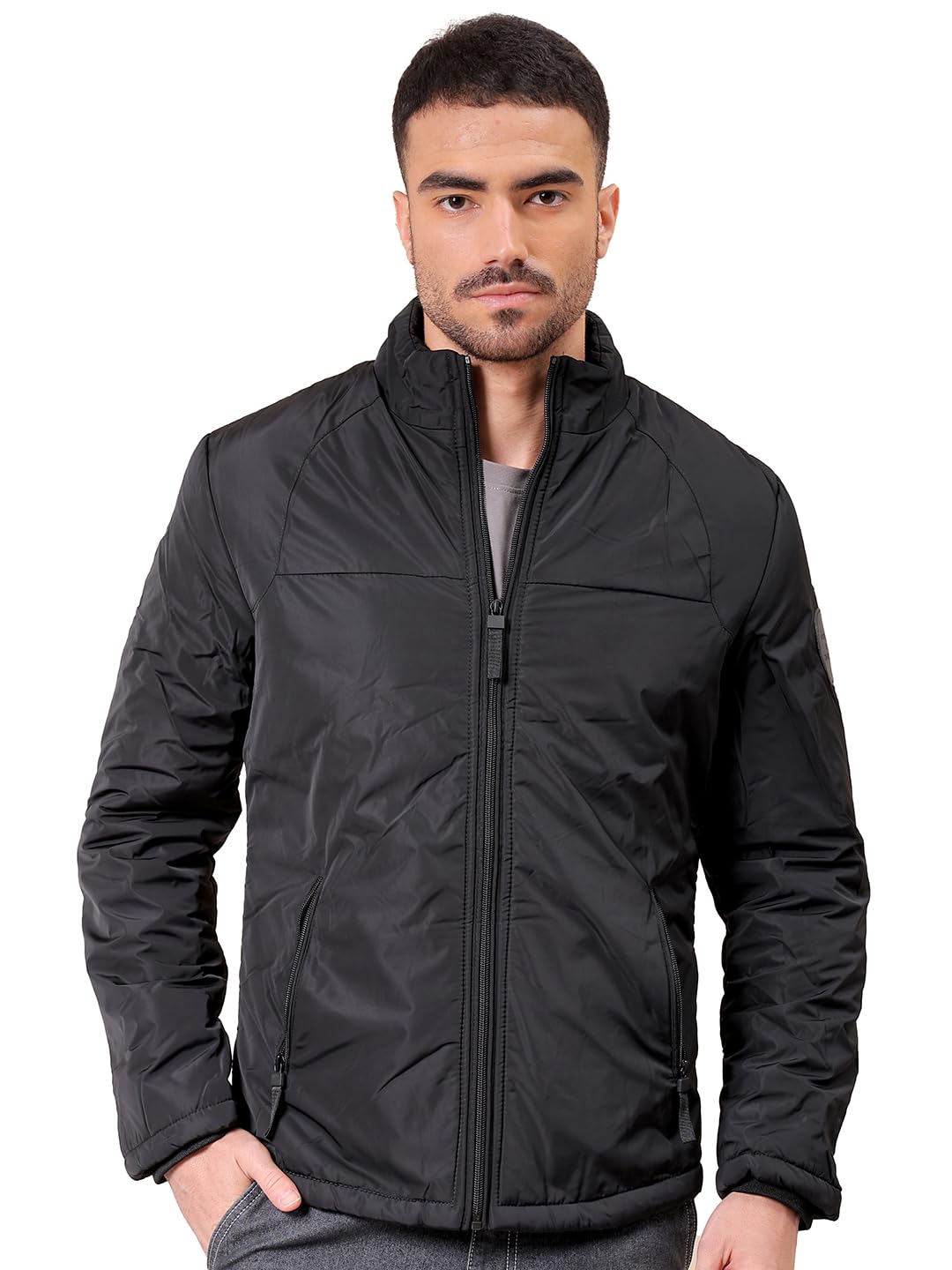 the indian garage co Men Slim Fit Solid Bomber Jackets-picture-34