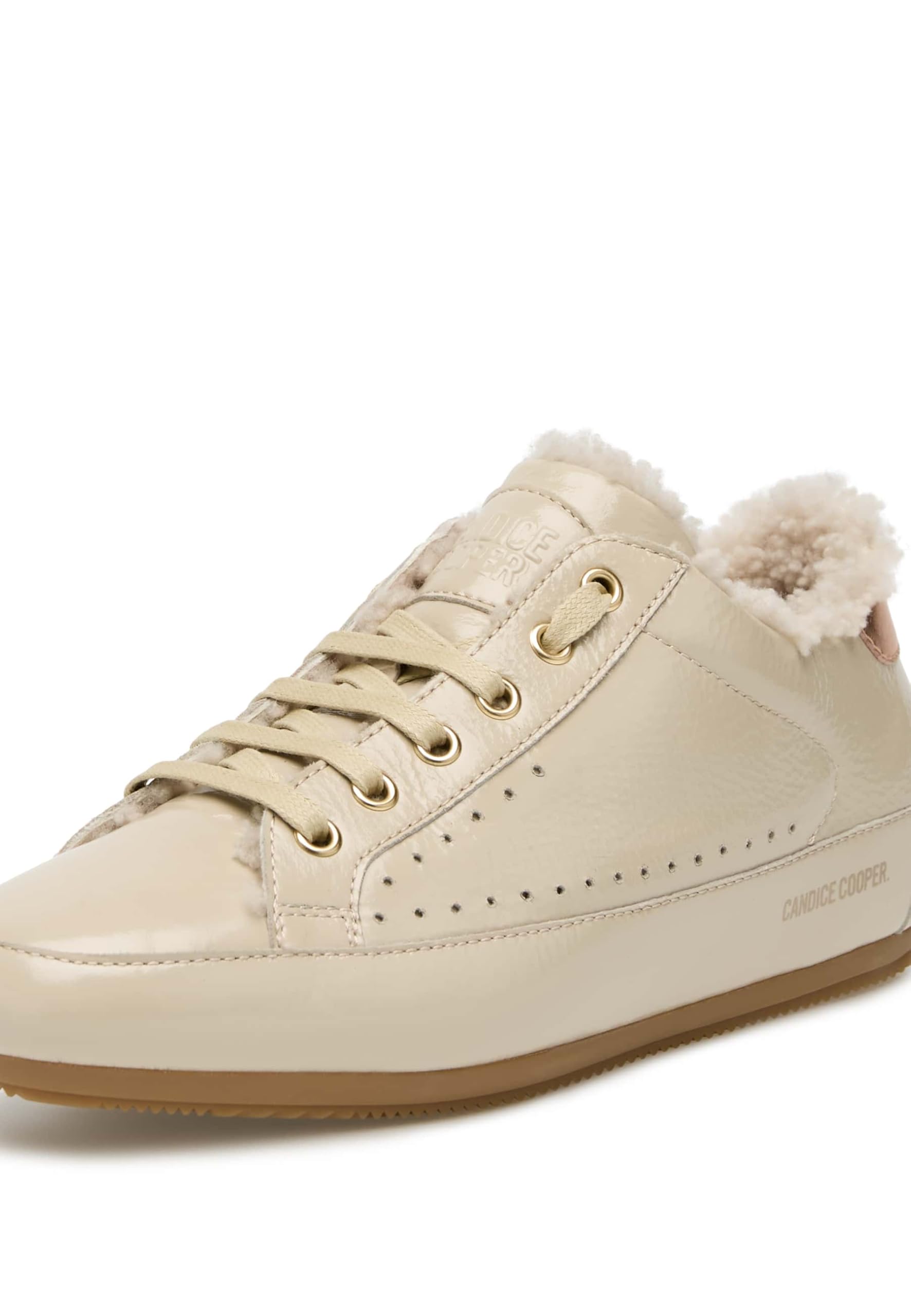 Candice Cooper Dafne Fur Crackled Patent Leather Ecru' Oxford planoMujer