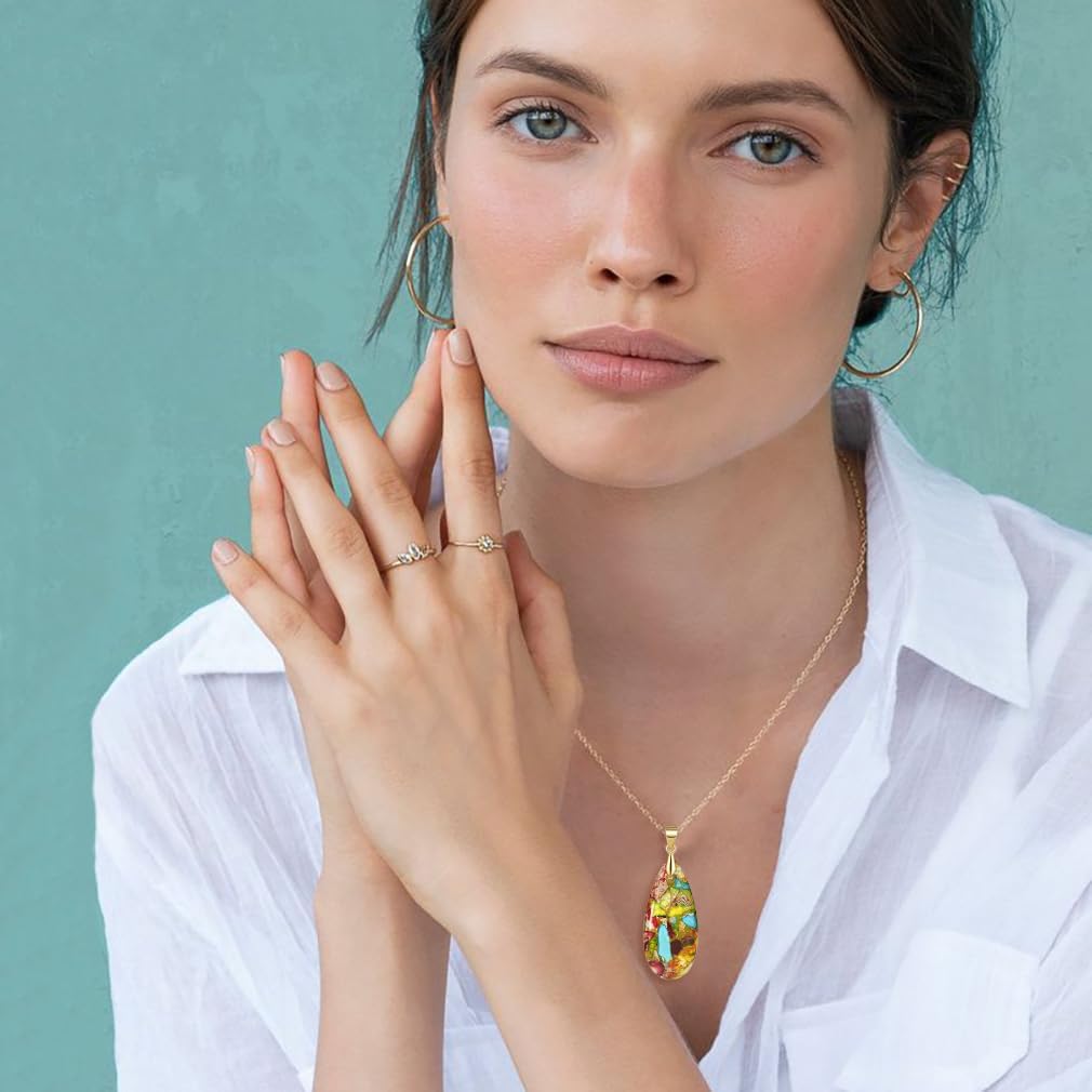 Suyi Stone Necklace for Women Teardrop Colorful Pendant Necklaces - Image 3