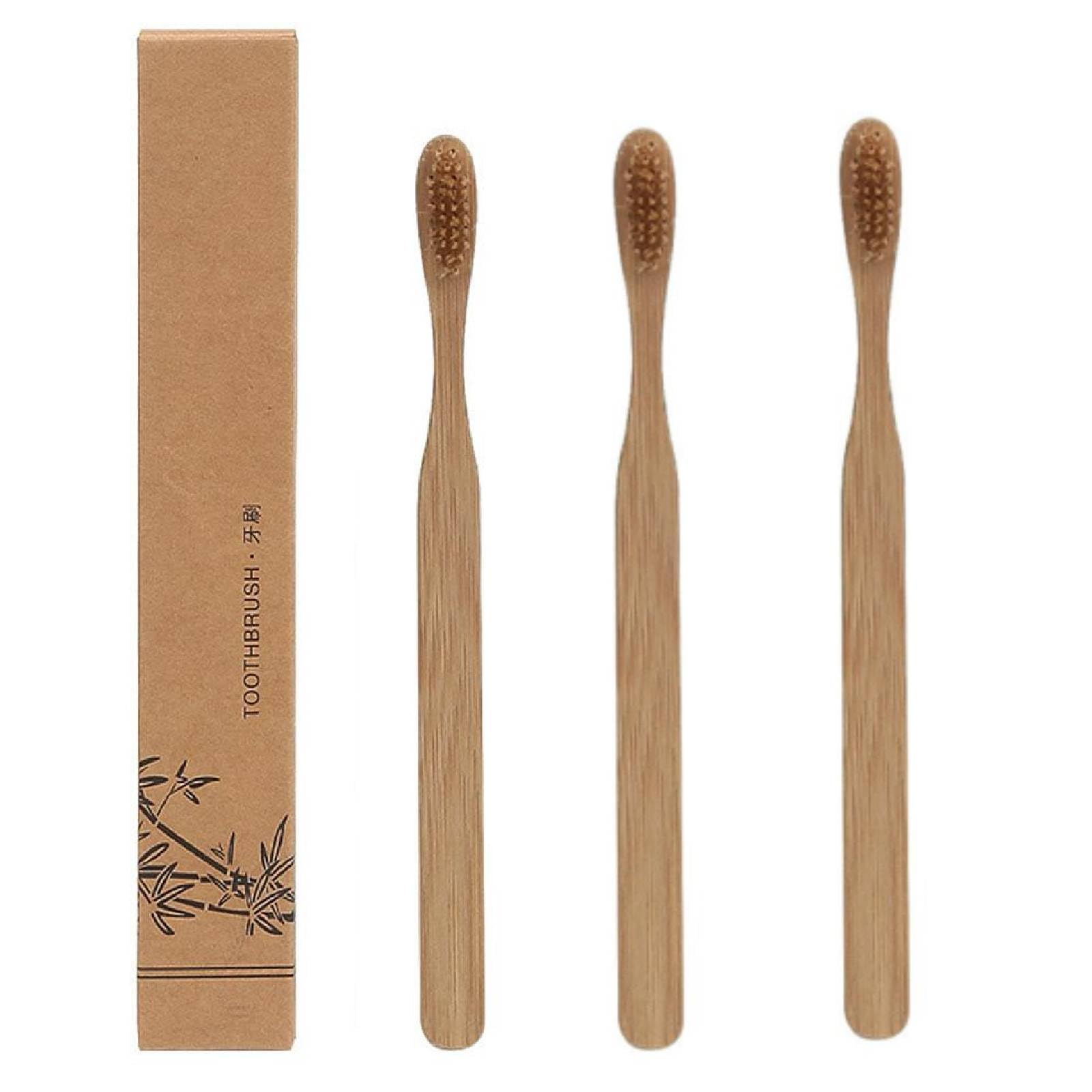 3pcs Boar Bristle Toothbrush Disposable Soft Bristle Bamboo Toothbrushes with Natural Wooden Handle for Gentle Cleanings Travel Adults