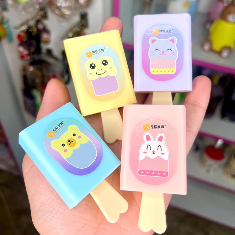 PARTEET Magic Box Pencil Eraser | Popsicle Shaped Ice Cream Drawer| Softy Shape Eraser |Birthday Return Gifts for Kids (Assorted Color) (Pack of 1) - Image 3 thumbnail