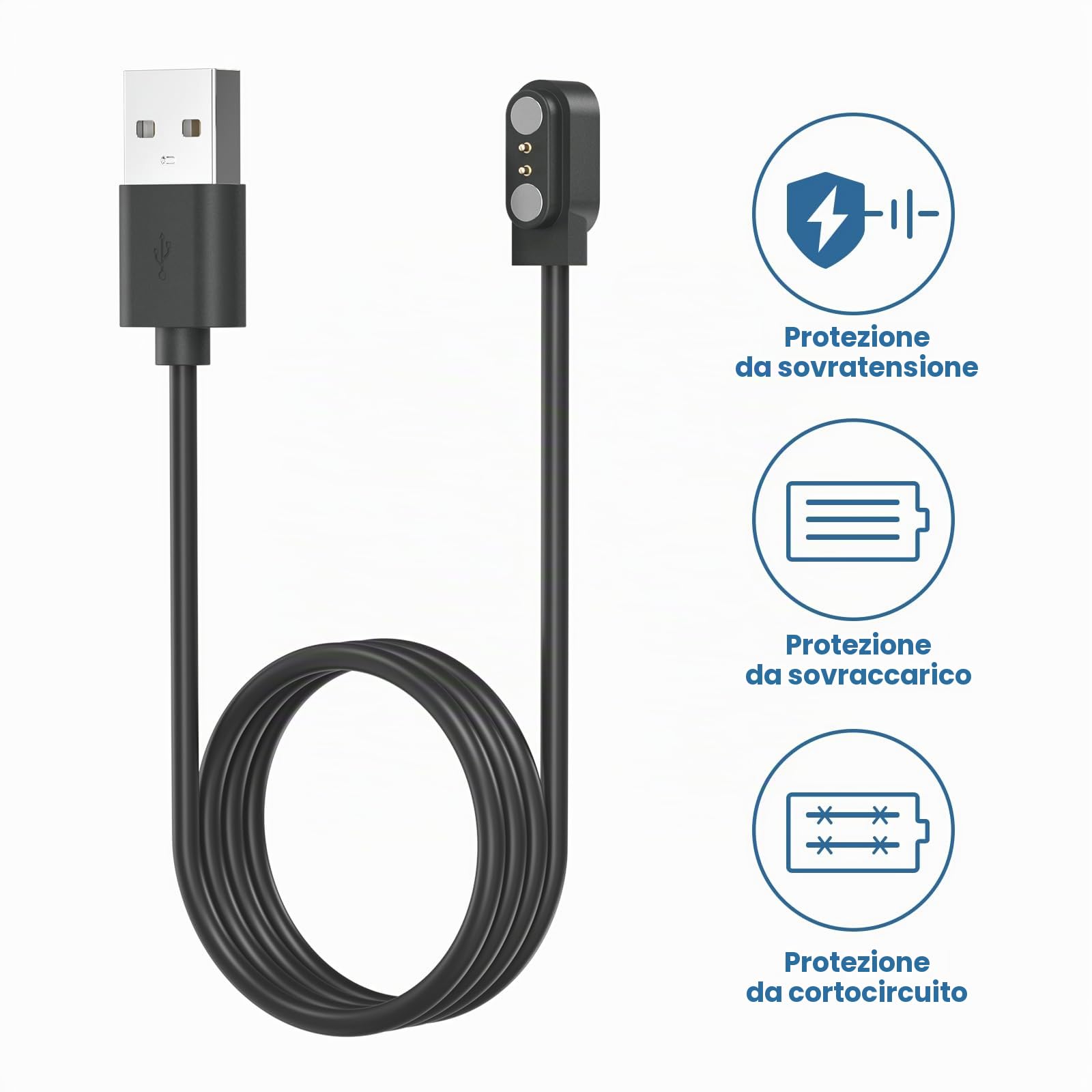 Cavo Di Ricarica Magnetico Universale Per Smartwatch 2 Pin - Distanza 2.84 Mm - 6