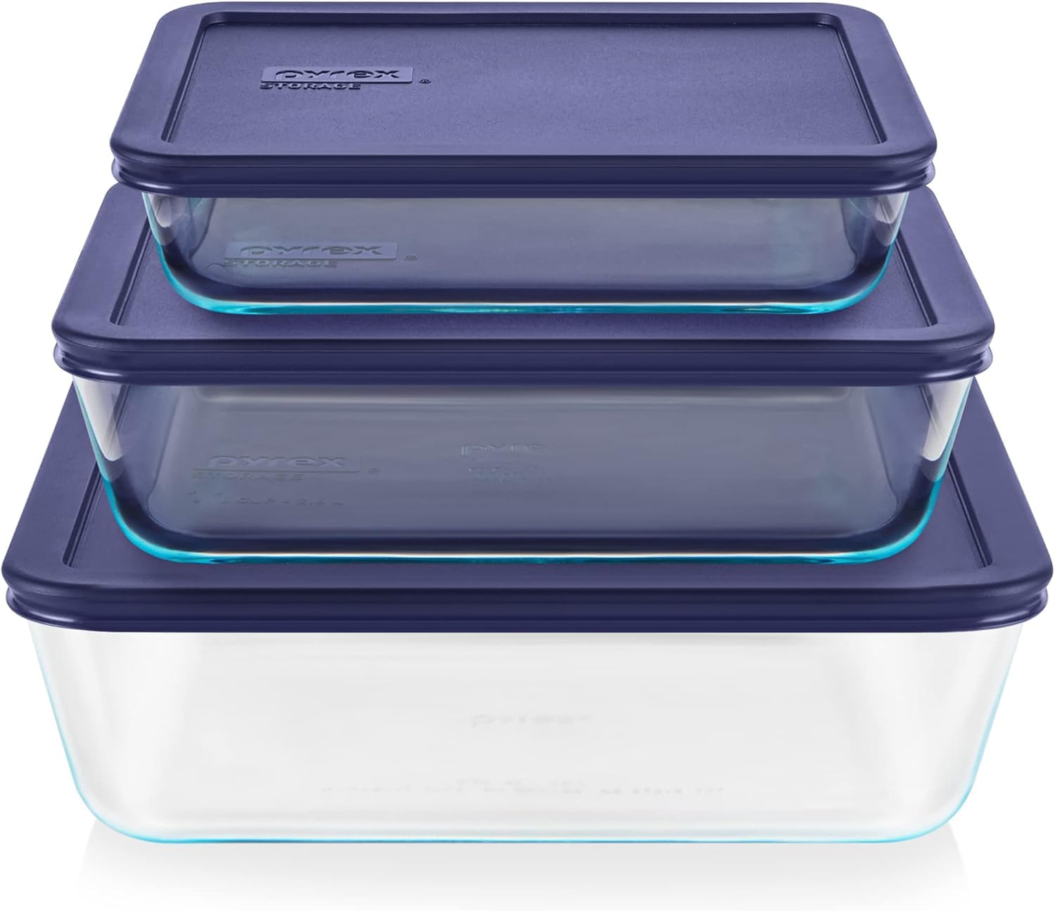 Pyrex Simply Store 6-Pc Glass Food Storage Container Set with Lids, 3-Cup, 6-Cup, & 11-Cup Rectangular Meal Prep Containers with Lid, BPA-Free Lid, Dishwasher, Microwave and Freezer Safe