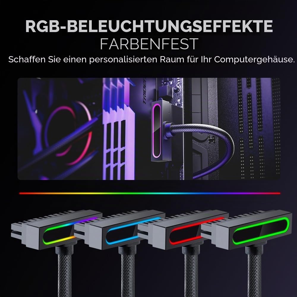 Hydra-24PIN PC PSU Verlängerungskabel ARGB LED, Kupferdraht, Motherboard-Stromverlängerungskabel, integriertes minimalistisches Design, 2000 W Leistung (ganzes Set) Stecker auf Buchse (Schwarz)