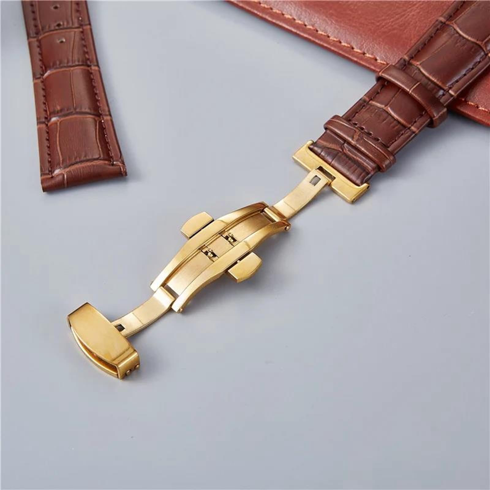 Cinturino per Orologio in Pelle Bovina di Primo Strato con Fibbia deployante a sgancio rapido 18/20/22 / 24mm per Orologi Meccanici, Quarzo