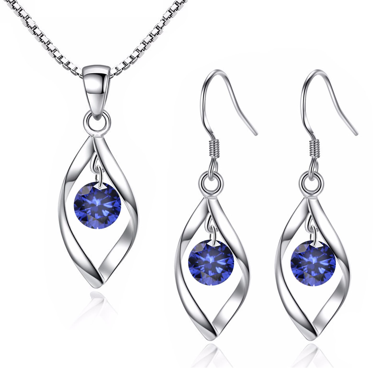 Silver Drop Earrings for Women, 925 Sterling Silver Dangle Drop Hook Earrings with Blue/White/Pink Cubic Zircon, Allergy Free Twist Dangle Earrings, Anniversary Birthday Gift for Ladies
