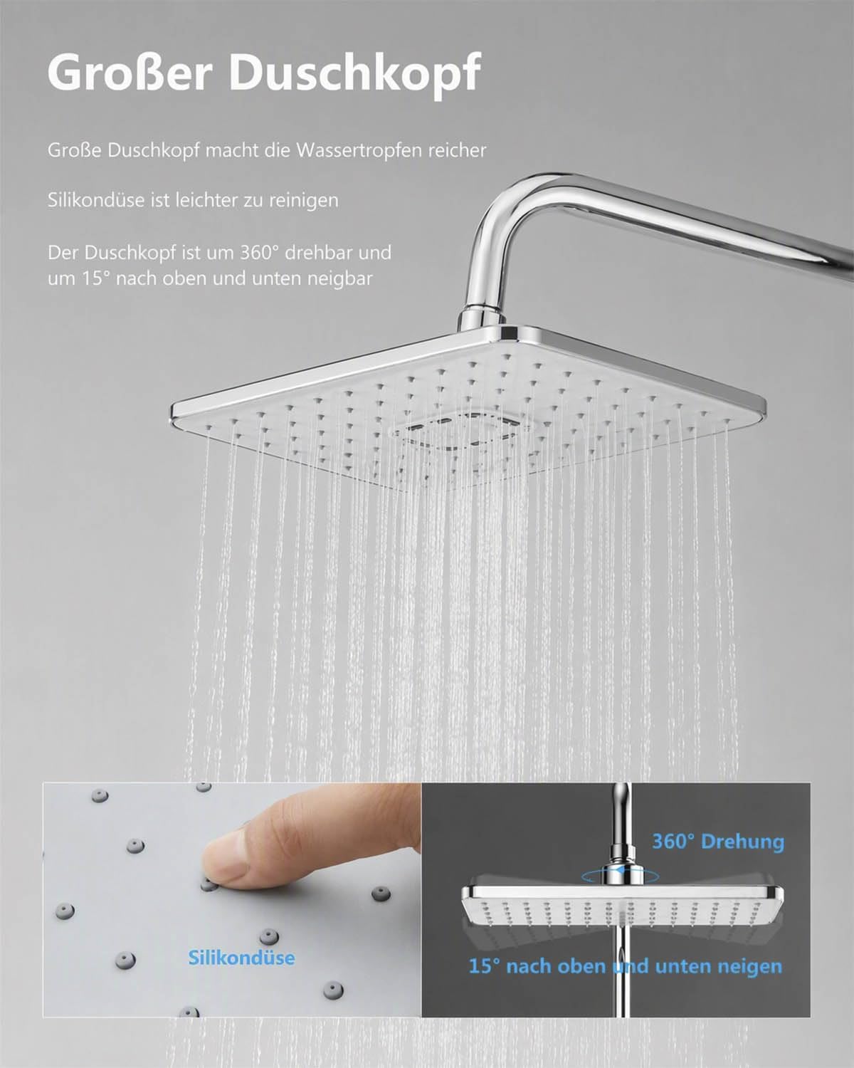 Edelstahl Duschsystem ohne Armatur Regendusche Duschset Wassersparend