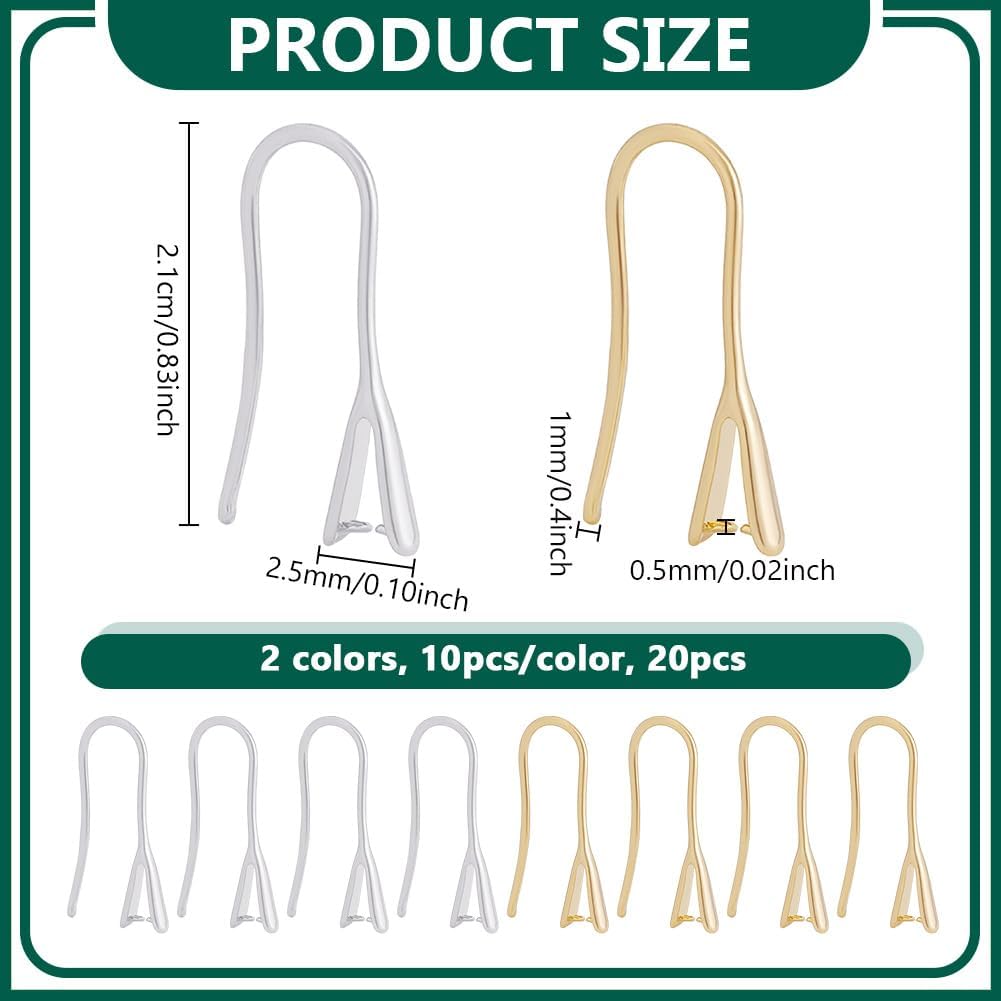 UNICRAFTALE 20Pcs 2 Colors 24K Gold Plated Earring Hooks with Ice Pick Pinch Bails 925 Sterling Silver Earring Hooks French Ear Wires with Pendant Clasp for DIY Jewelry Earrings Making