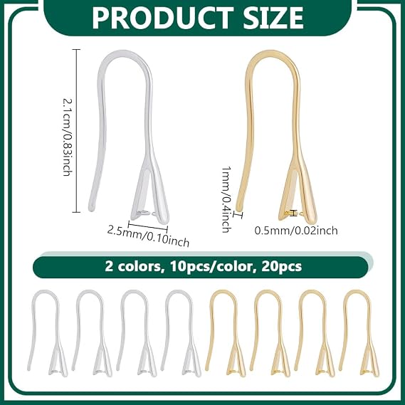 UNICRAFTALE 20Pcs 2 Colors 24K Gold Plated Earring Hooks with Ice Pick Pinch Bails 925 Sterling Silver Earring Hooks French Ear Wires with Pendant Clasp for DIY Jewelry Earrings Making