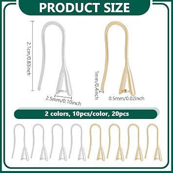 UNICRAFTALE 20Pcs 2 Colors 24K Gold Plated Earring Hooks with Ice Pick Pinch Bails 925 Sterling Silver Earring Hooks French Ear Wires with Pendant Clasp for DIY Jewelry Earrings Making