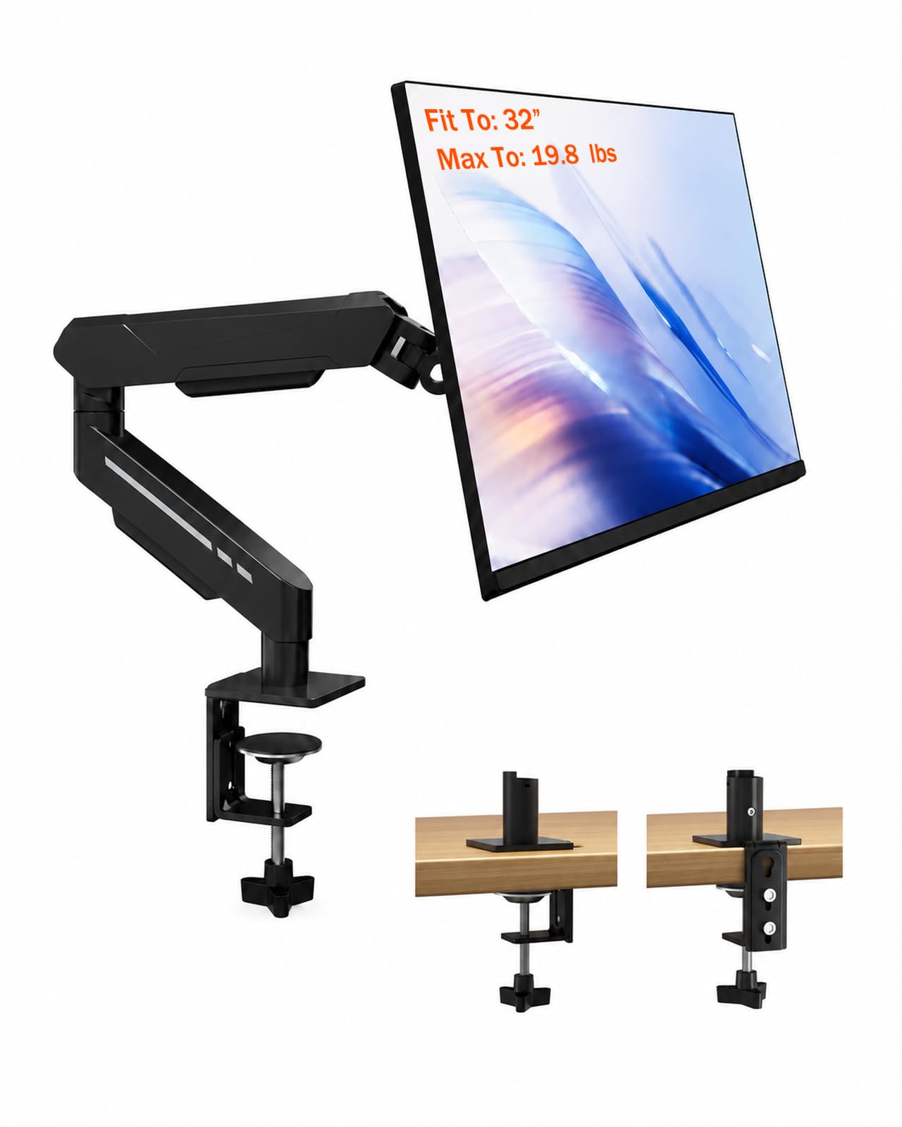THEARK Single Monitor Desk Mount 17"-32" Screens - Adjustable Mechanical Monitor Arm Computer Monitor Stand up to 19.8 lbs,VESA Arm Desk Mount with C-Clamp and Grommet Base,VESA 75x75/100x100mm,Black