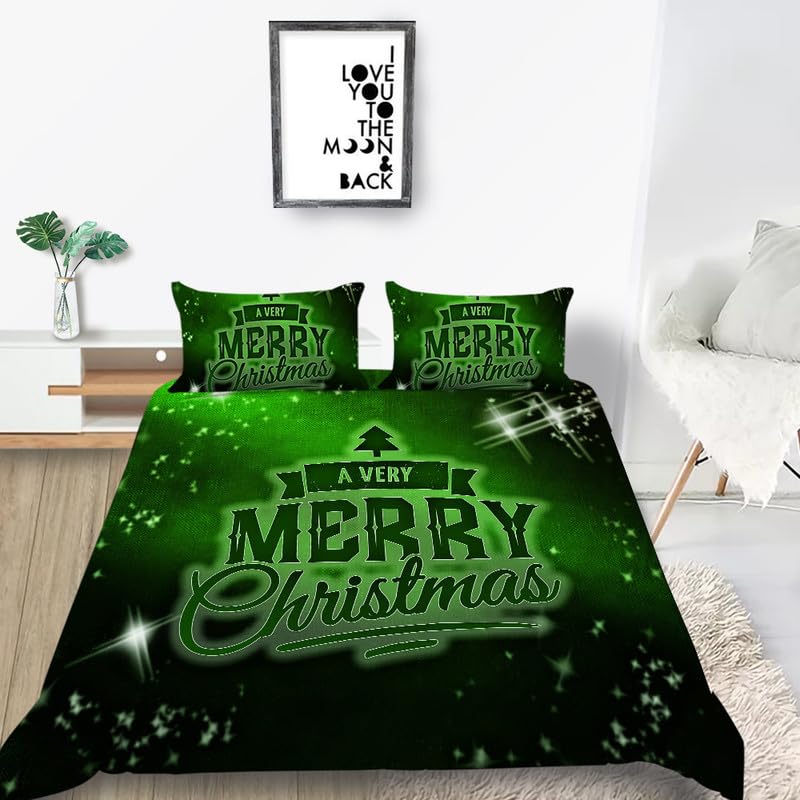 Cadeau homme Noël parure de lit 240 x 260 cm verte en microfibre douce