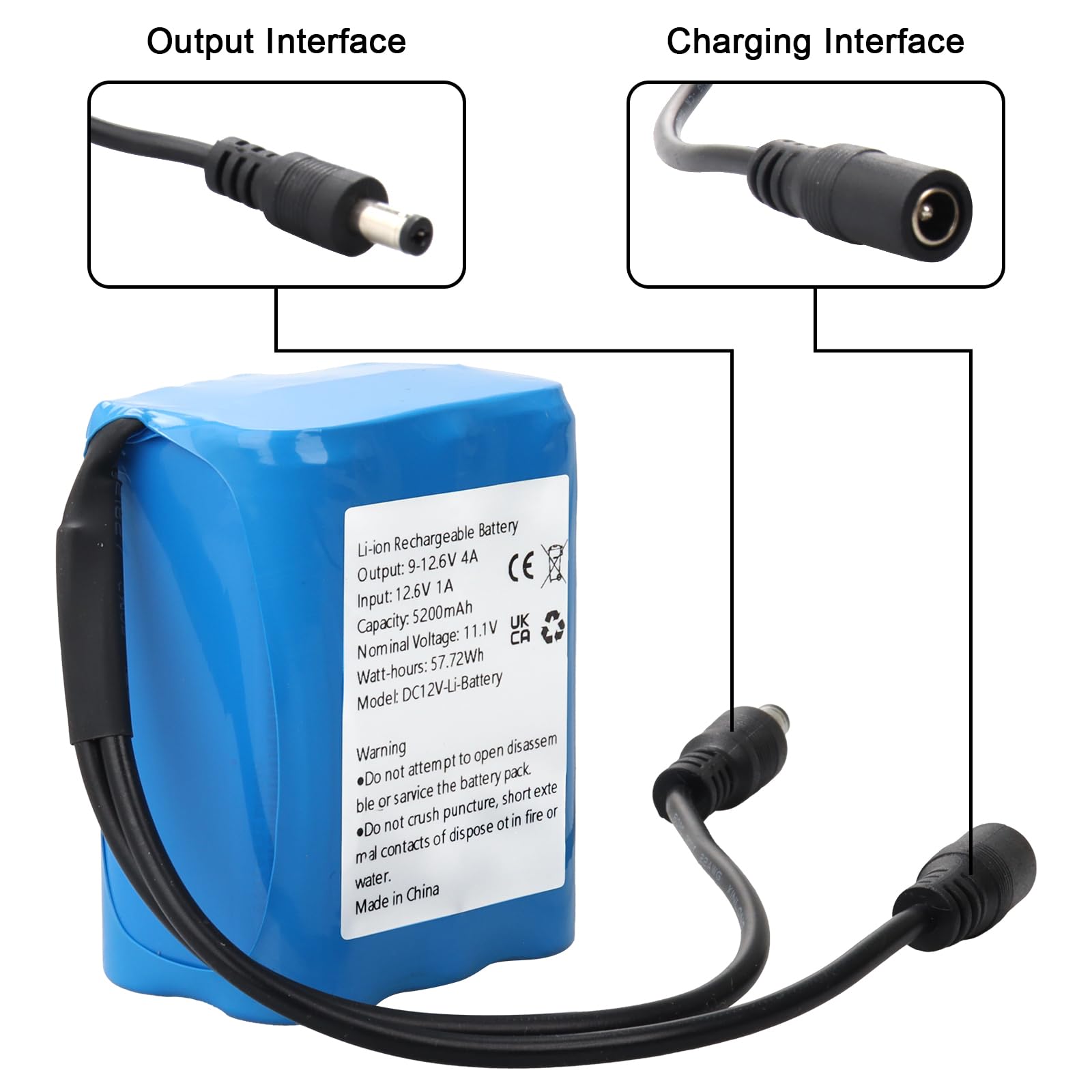 DC 12V 5200mAh Lithium-Ionen Wiederaufladbare Batterie für die meisten 12V-Geräte, Drahtlosen Kameras, Camcorders, MP3-Player, LED-Streifenleuchten, CCTV-Kamera, Router, Tragbare DVDs, usw.