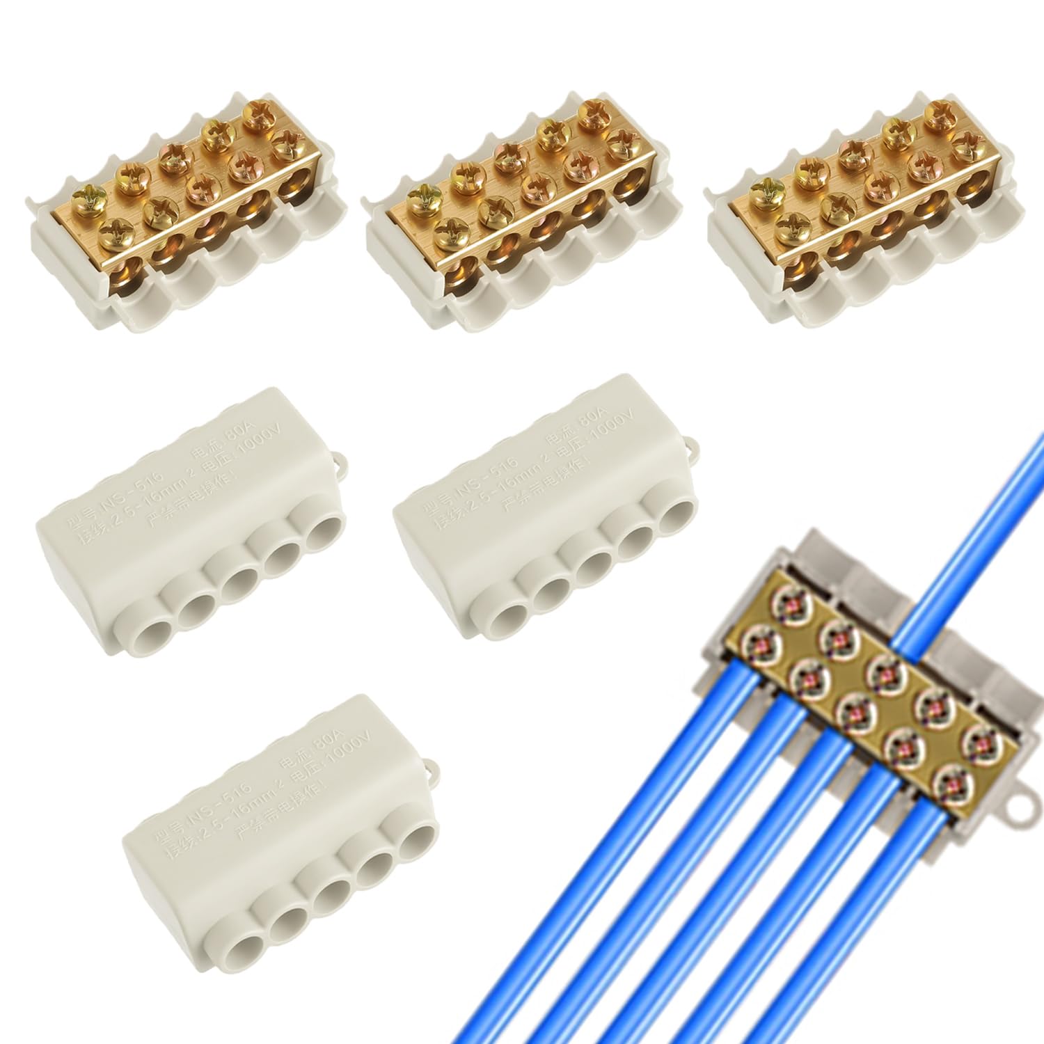 HUAREW 1 in Multiple Out 80A Quick Wiring Splicing Terminal Connectors, 14-6 AWG Wire Splice Connectors(Pack of 6)