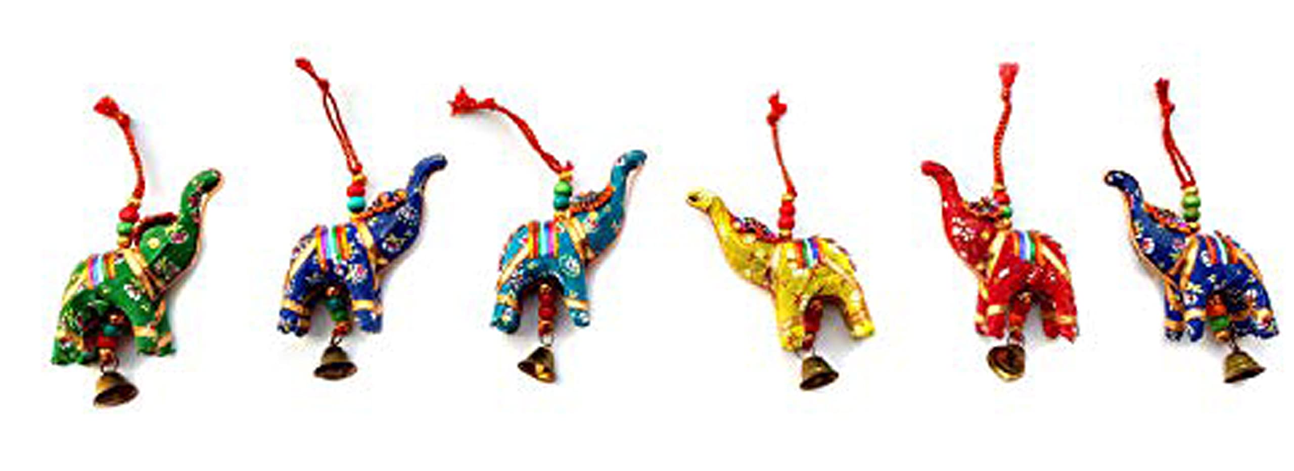 FIKIMOS Elephant Bell Hanging Layer Set OF 6 Home Christmas Hanging Decorative Indian Traditional Ornaments Multi colored (Mix)