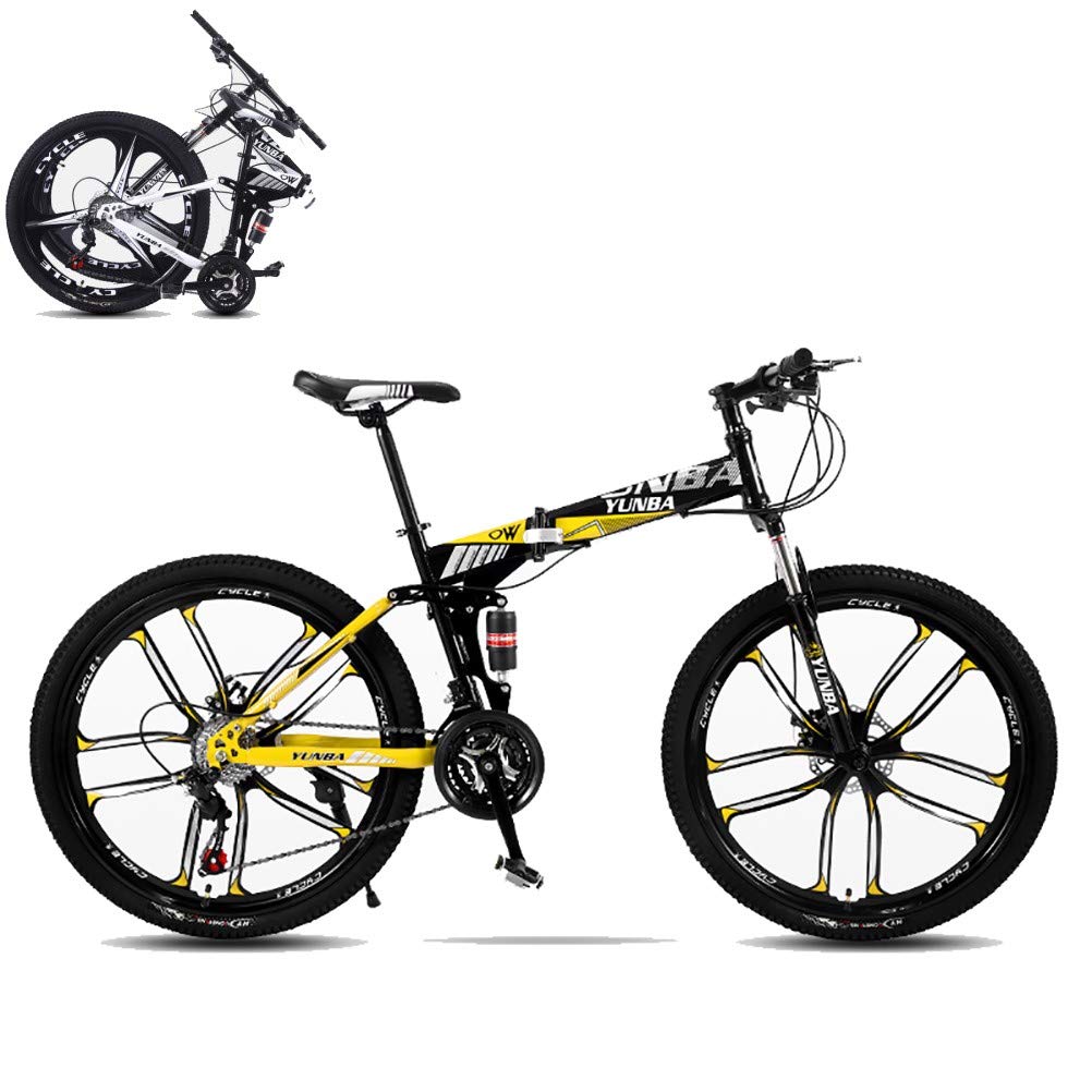 Pliable Vélos de Montagne,26Inch 21 Vitesses Léger Adulte Folding Bike avec Double Frein à Disque,Cadre en Acier Carbone VTT Vélos pour Homme et Femme