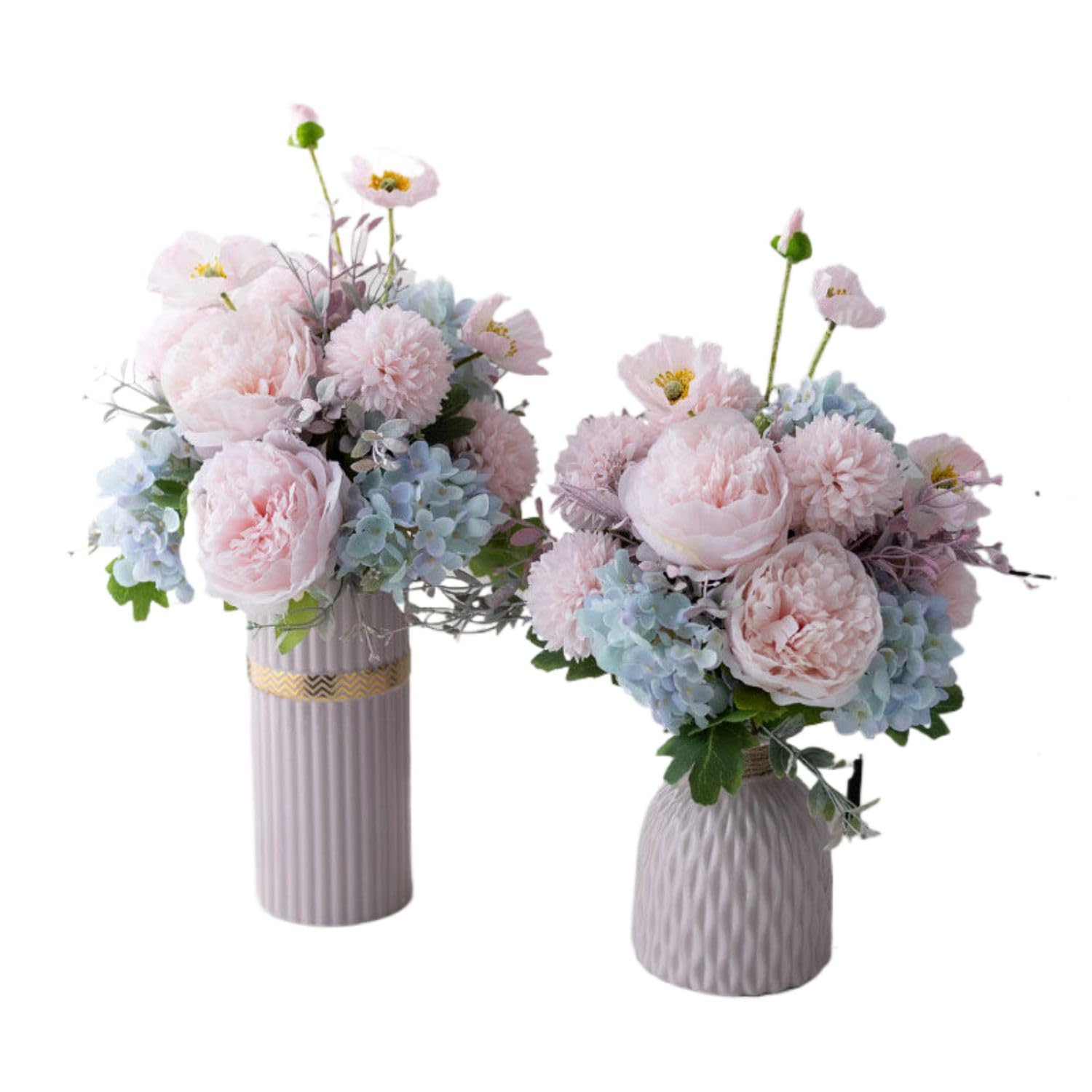Jarrón de cerámica rosa con flores de seda artificiales para decoración de salón 6