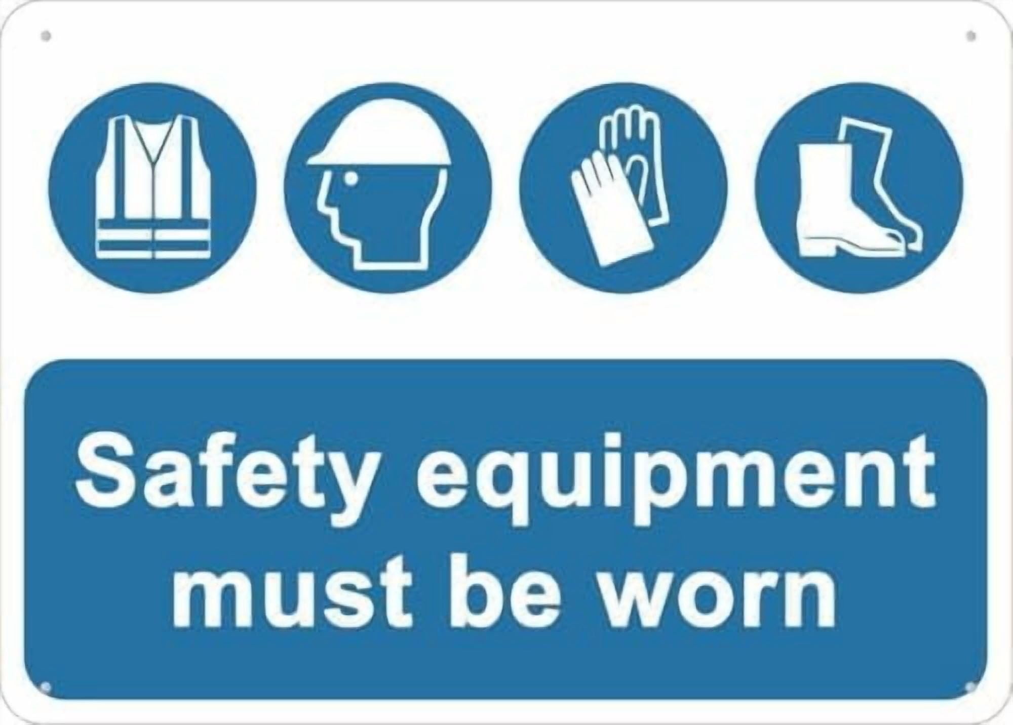 (2-Pack) Warning Metal Tin Sign: Equipments Must Be Worn, Rustproof Multicolor Sign, Ideal for workspaces mandating Equipment use 12x8 Inch