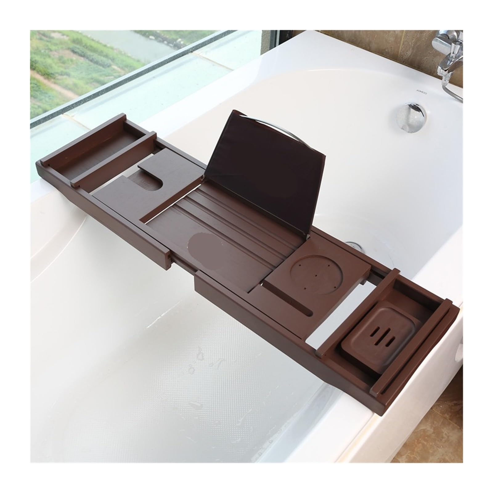 Tavolino Regolabile in bambù per Vasca da Bagno - Elegante Contenitore espandibile per Spa e Hotel, Accessori da Bagno in Legno (Marrone) - Perfetto per Il Relax e l'arredamento di casa